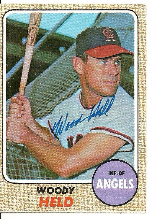 WOODY HELD CALIFORNIA ANGELS SIGNED AUTOGRAPHED 1968 TOPPS CARD #289 W/COA COLLECTIBLE MEMORABILIA