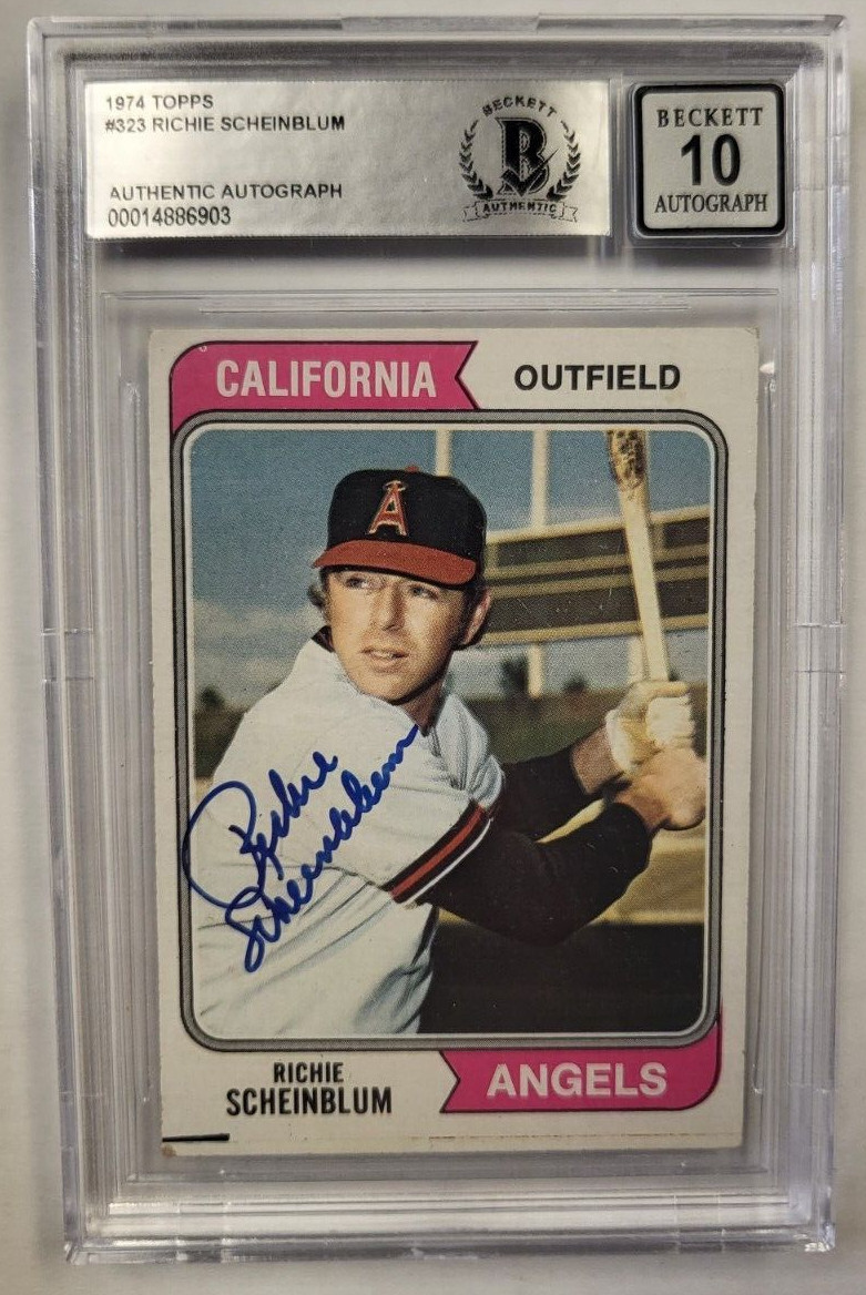 1974 TOPPS RICHIE SCHEINBLUM ANGELS #323 AUTHENTIC AUTO CERTIFIED BECKETT CARD