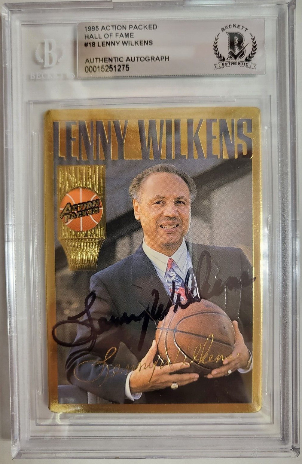 1995 ACTION PACKED LENNY WILKENS HALL OF FAME COACH AUTO SIGNED CARD BECKETT *