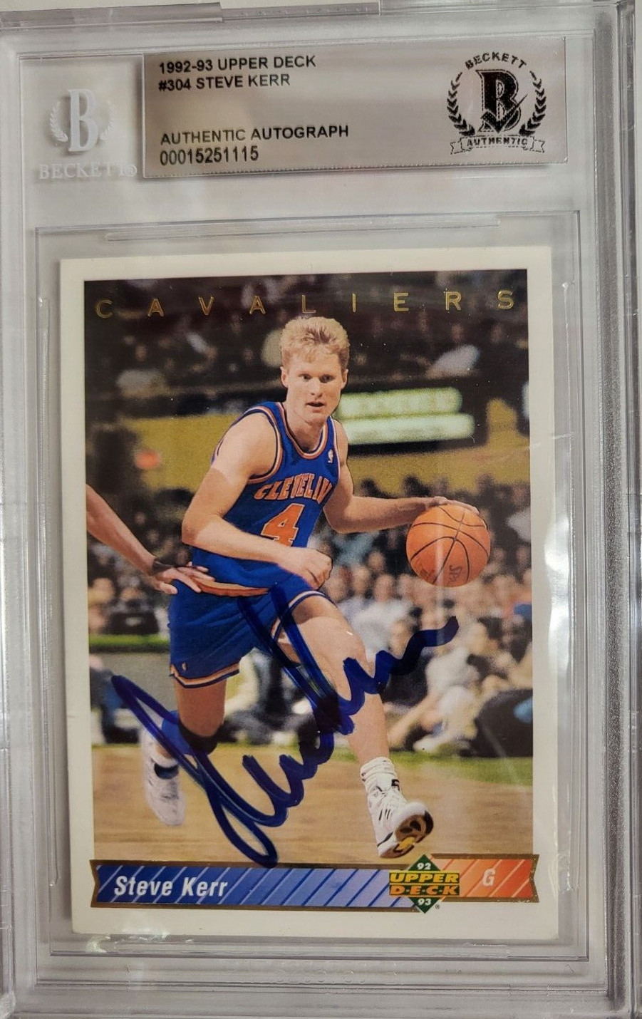 1992-93 UPPER DECK STEVE KERR #304 AUTO SIGNED CARD BECKETT AUTHENTIC