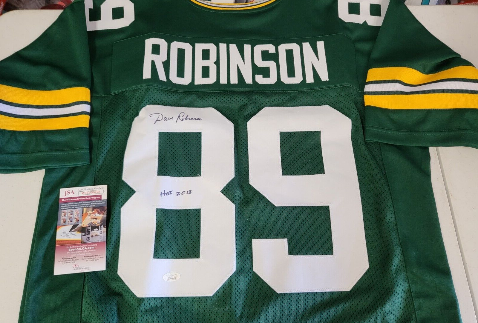 DAVE ROBINSON #89 HOF 2013 GREEN BAY SIGNED AUTO CUSTOM JERSEY SIZE XL JSA COA
