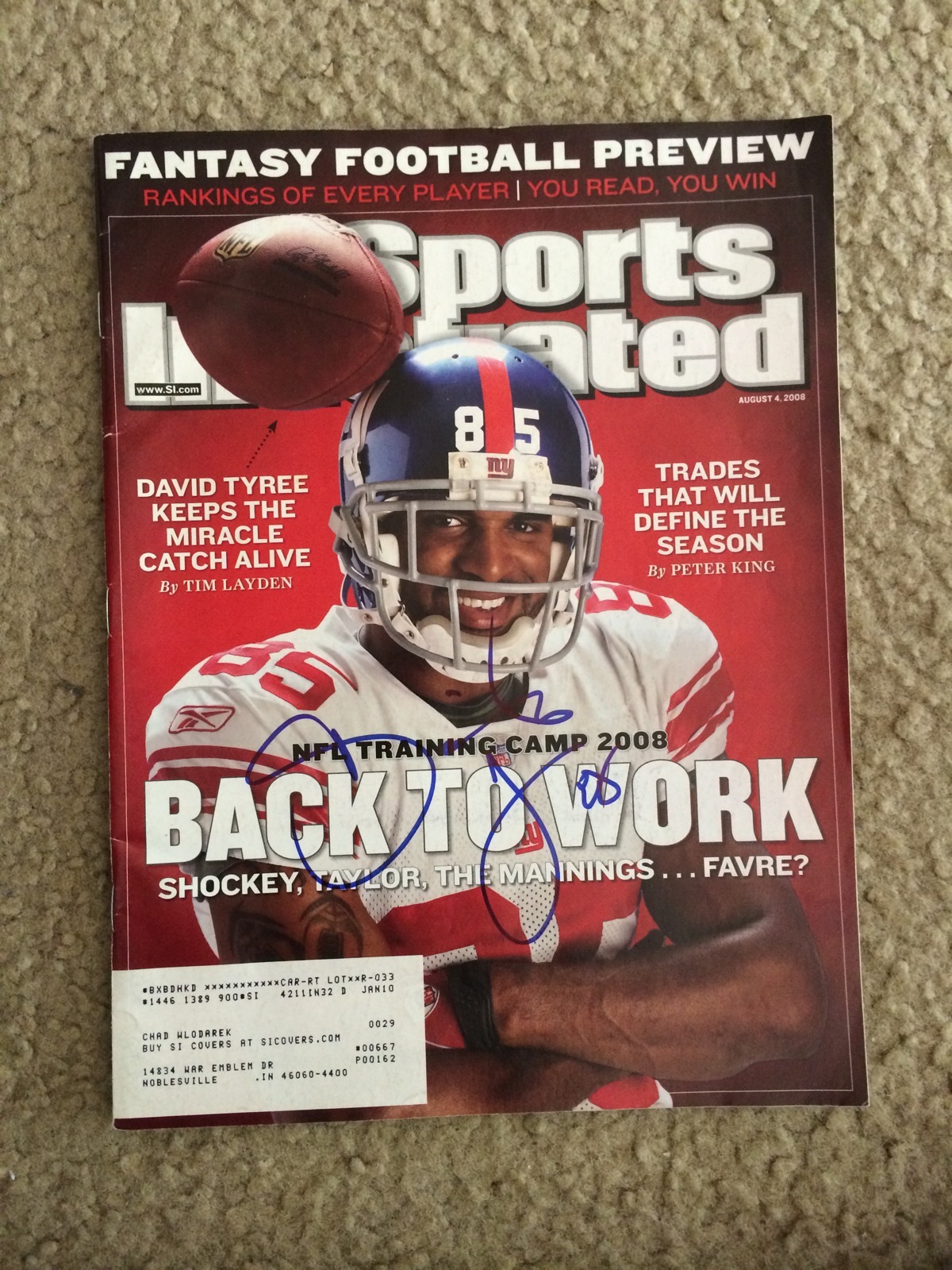 David Tyree Signed Sports Illustrated Magazine Autographed
