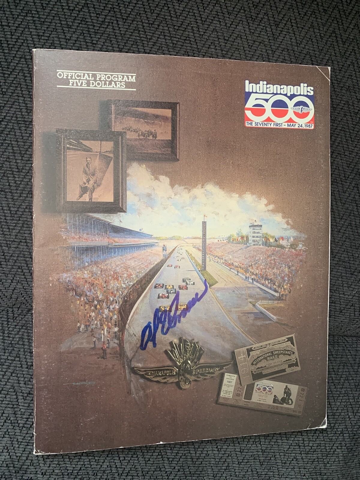 1987 Indy 500 Program Signed By Winner Al Unser Autographed
