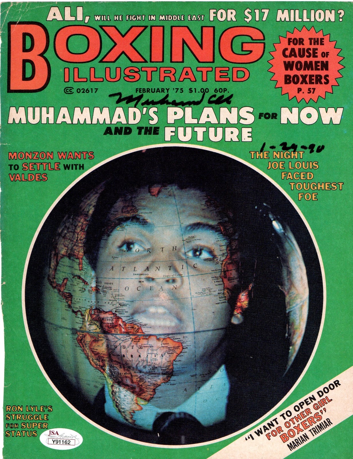 Muhammad Ali REAL hand SIGNED 1975 Boxing Illustrated Cover w/ JSA LOA
