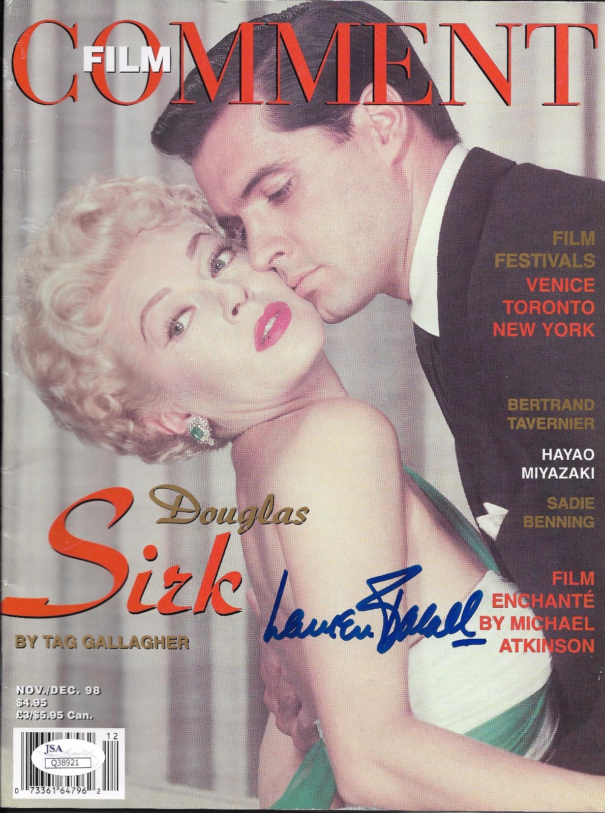 Lauren Bacall REAL hand SIGNED Film Comment Magazine 1998 JSA COA Autographed
