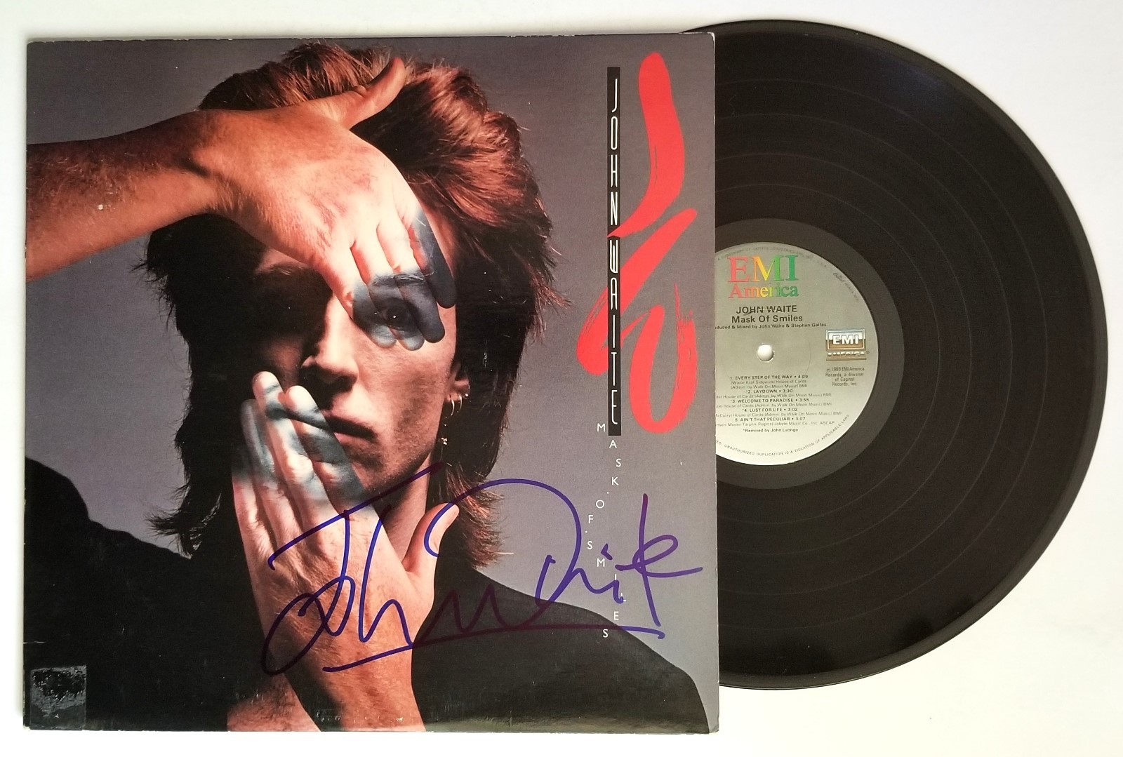 John Waite REAL hand SIGNED Mask Of Smiles Vinyl Record COA Babys Bad English
