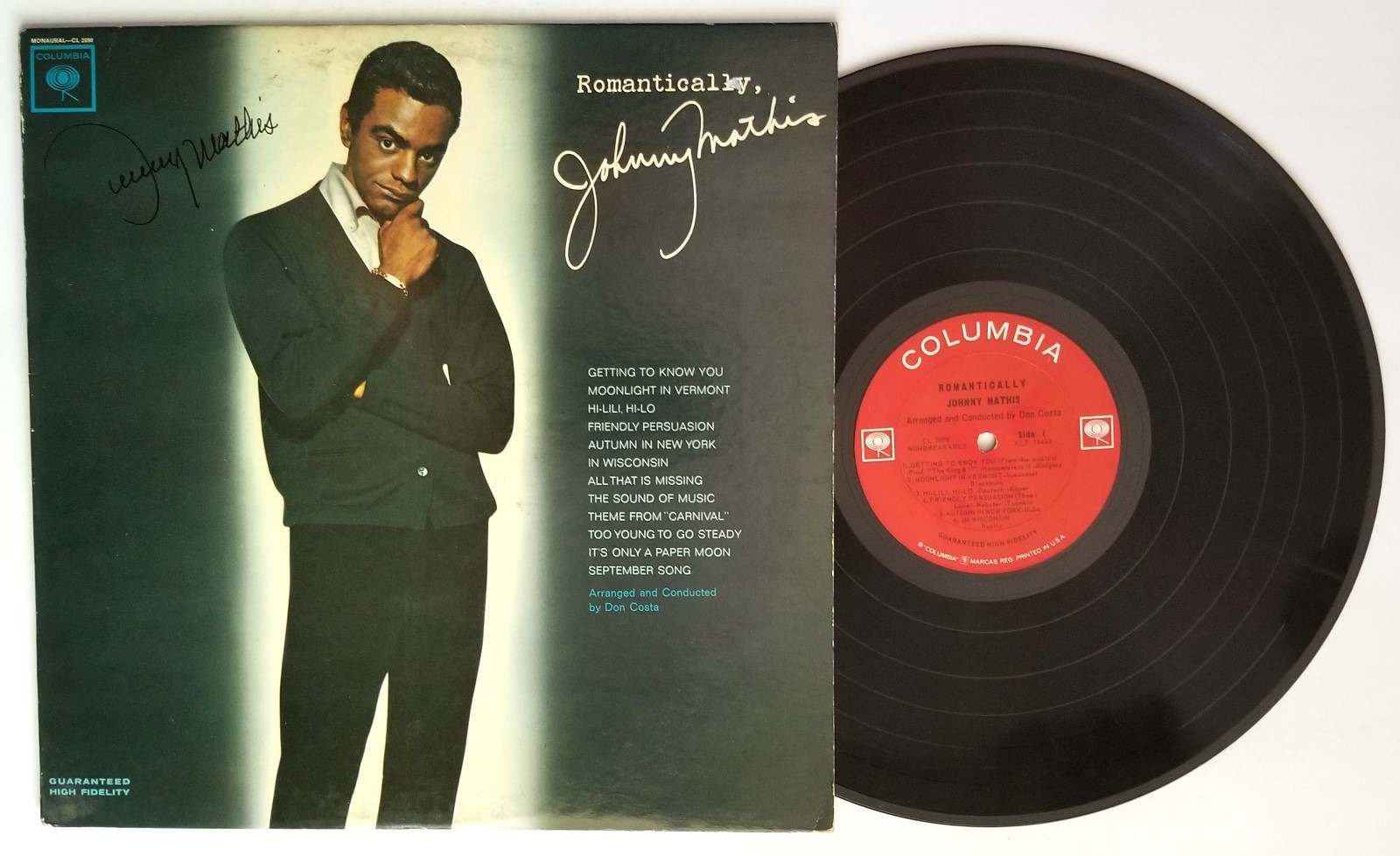 Johnny Mathis REAL hand SIGNED Romantically Vinyl COA Autographed
