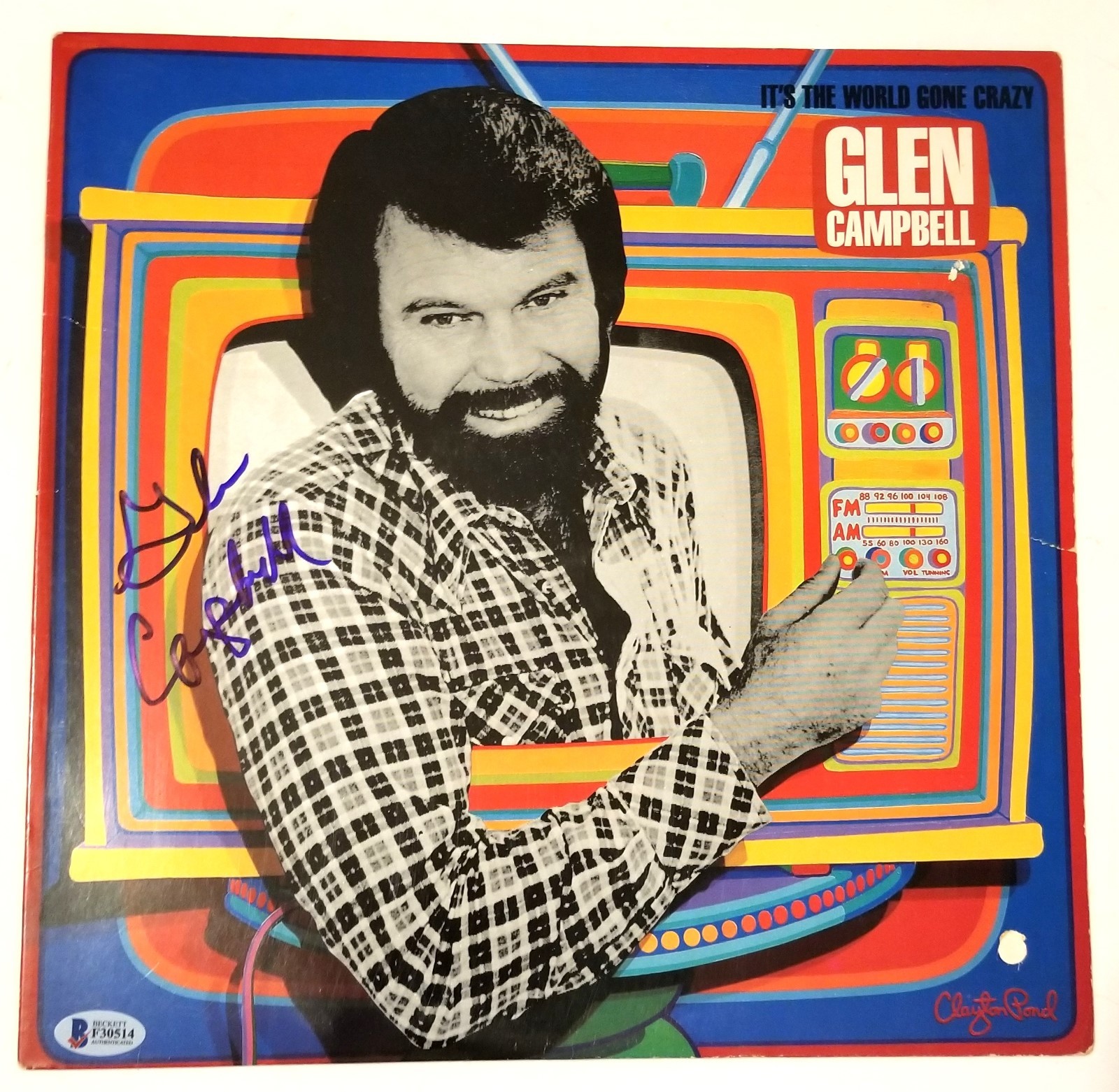 Glen Campbell REAL hand SIGNED It's The World Gone Crazy vinyl cover BAS COA

