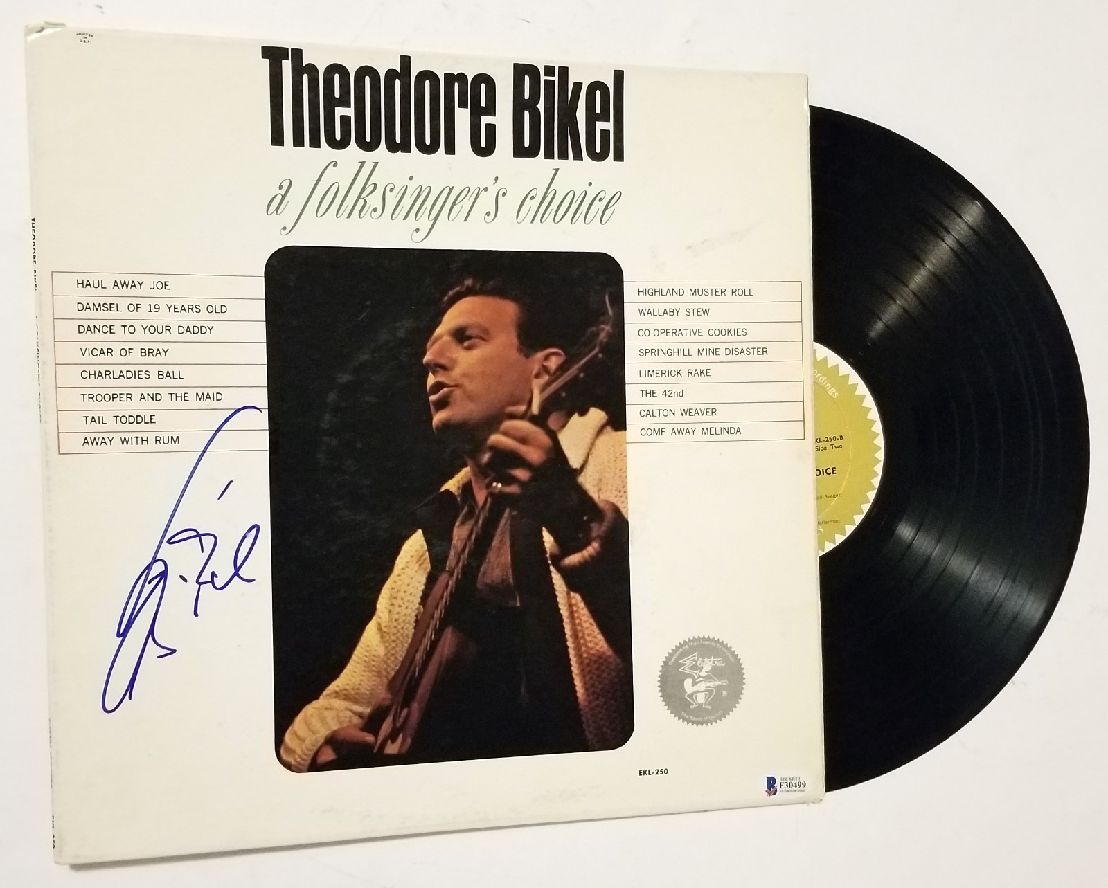 Theodore Bikel REAL hand SIGNED A Folksinger's Choice vinyl BAS COA
