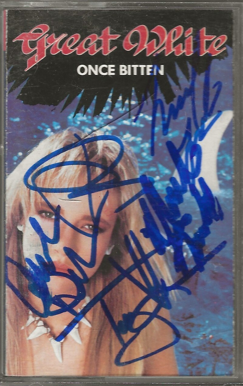 Great White band REAL hand SIGNED Once Bitten cassette tape COA Autographed by 5
