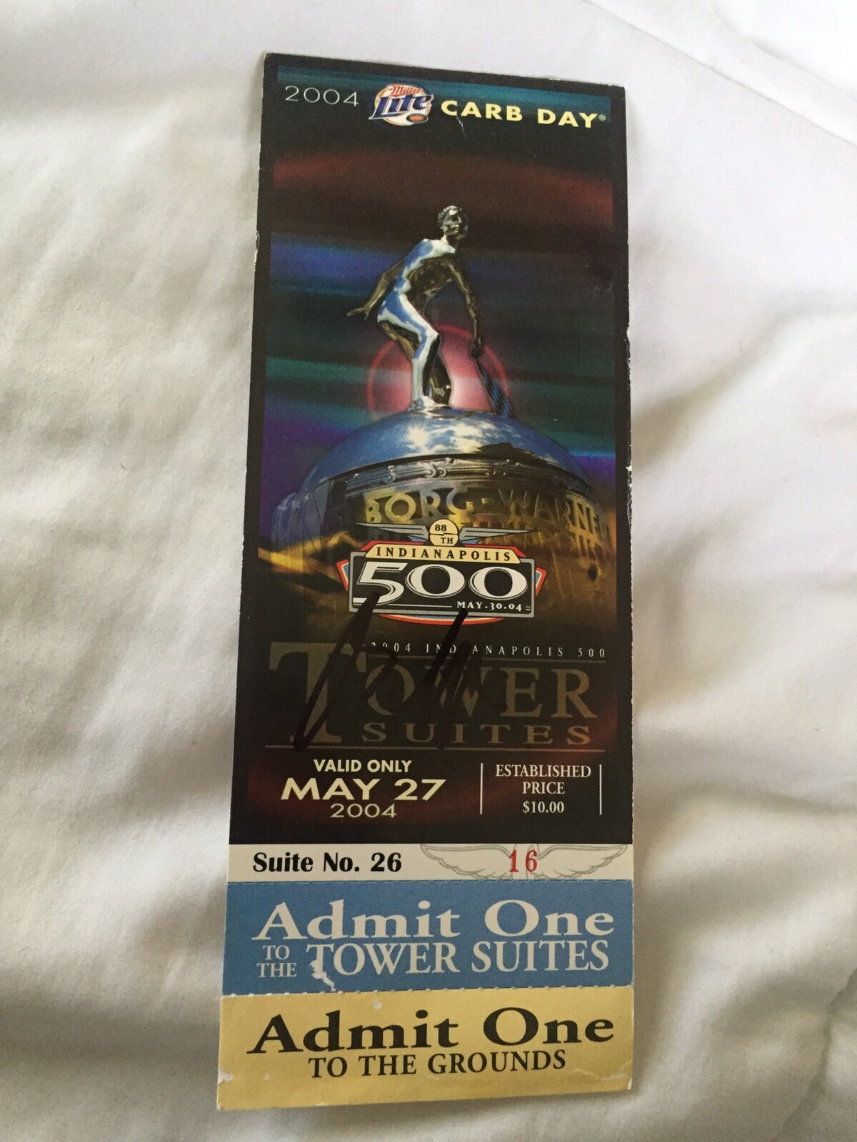 Indy 500 Carb Day 2004 Buddy Rice Signed Ticket Stub Indianapolis Pole & Winner
