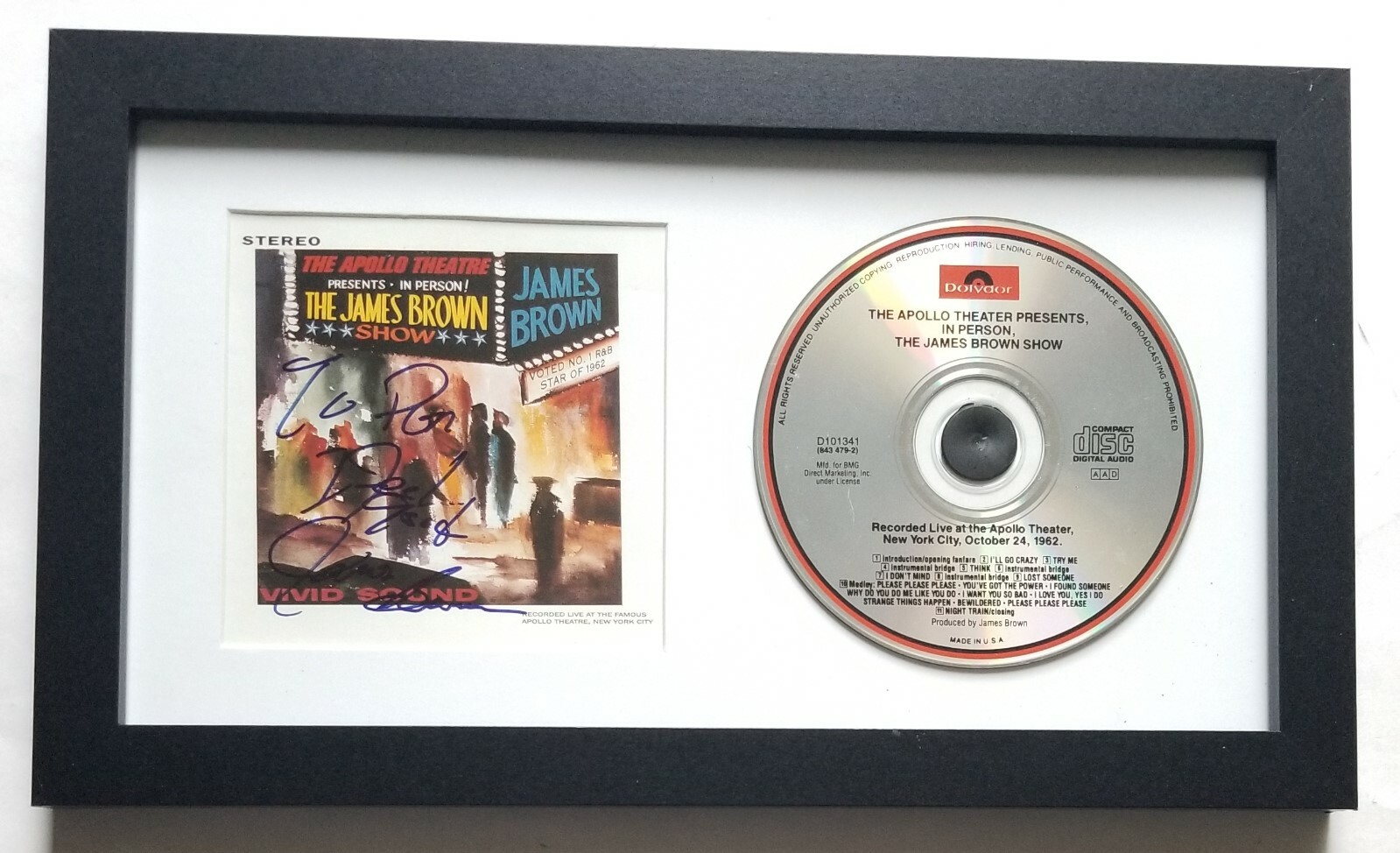 James Brown REAL hand SIGNED Apollo Theatre Presents CD Framed Display COA
