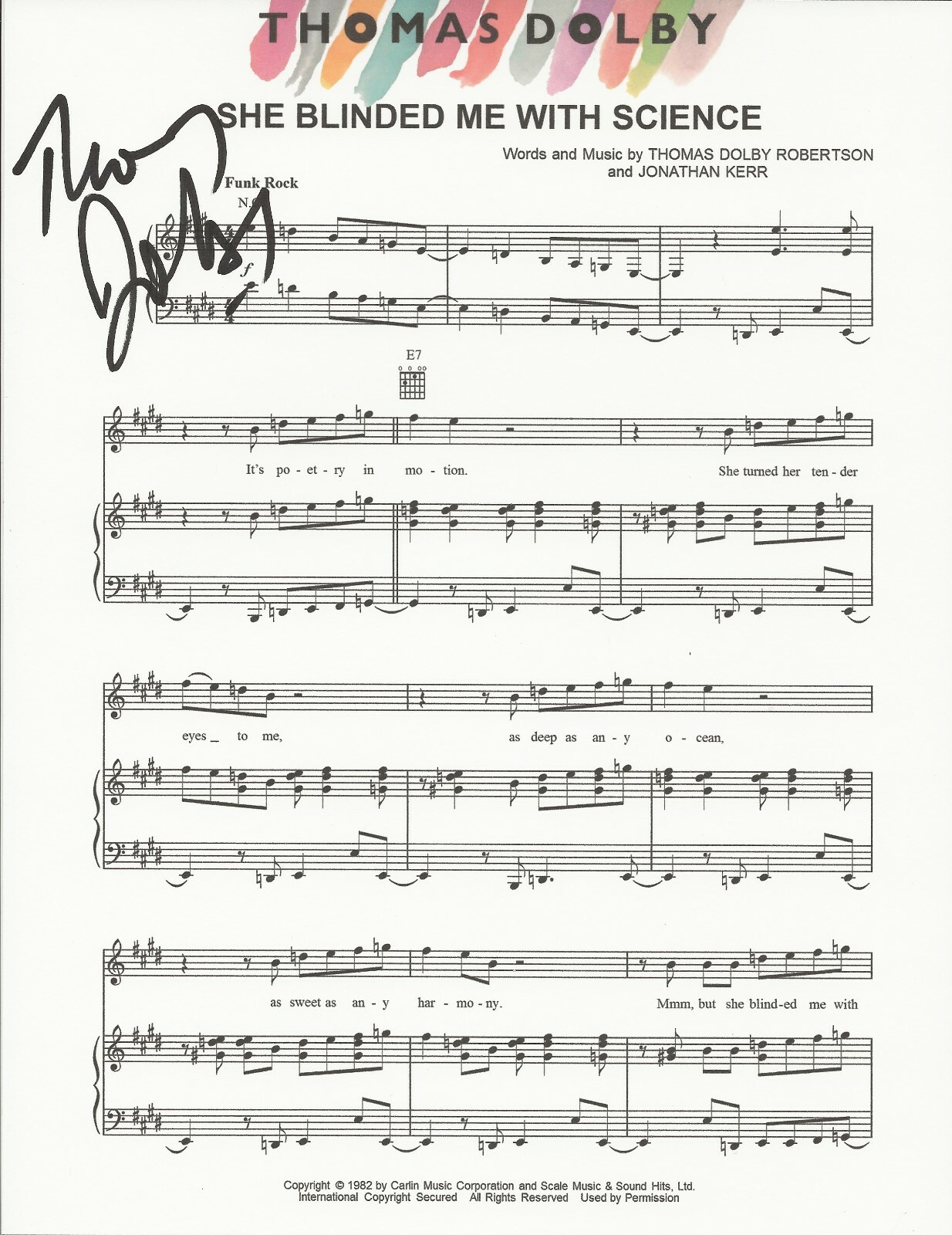Thomas Dolby REAL hand SIGNED She Blinded Me With Science sheet music #2 COA
