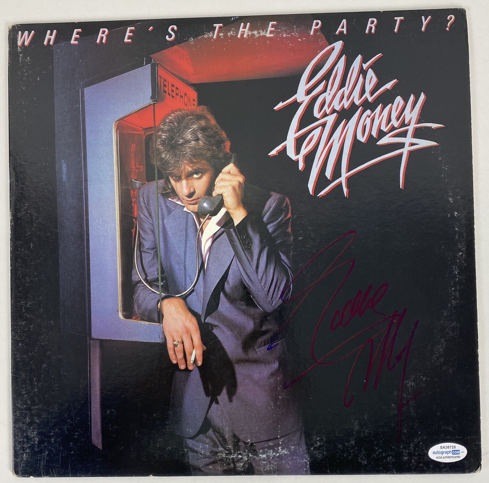 EDDIE MONEY WHERES THE PARTY SIGNED AUTOGRAPH VINYL ALBUM RECORD ACOA COA