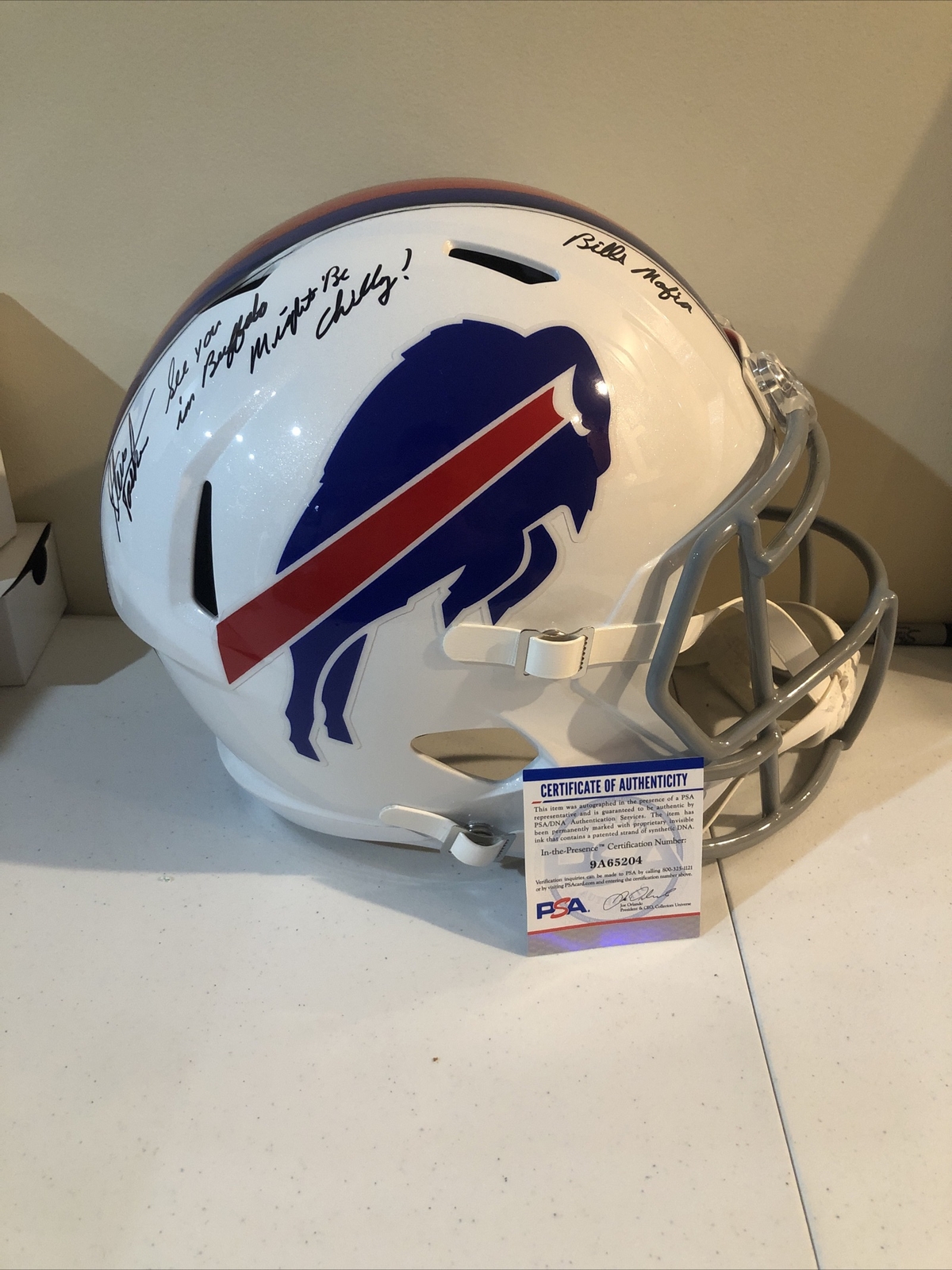 BUFFALO BILLS- STEVE TASKER SIGNED AUTOGRAPH FULL SIZE SPEED HELMET PSA COA STAT