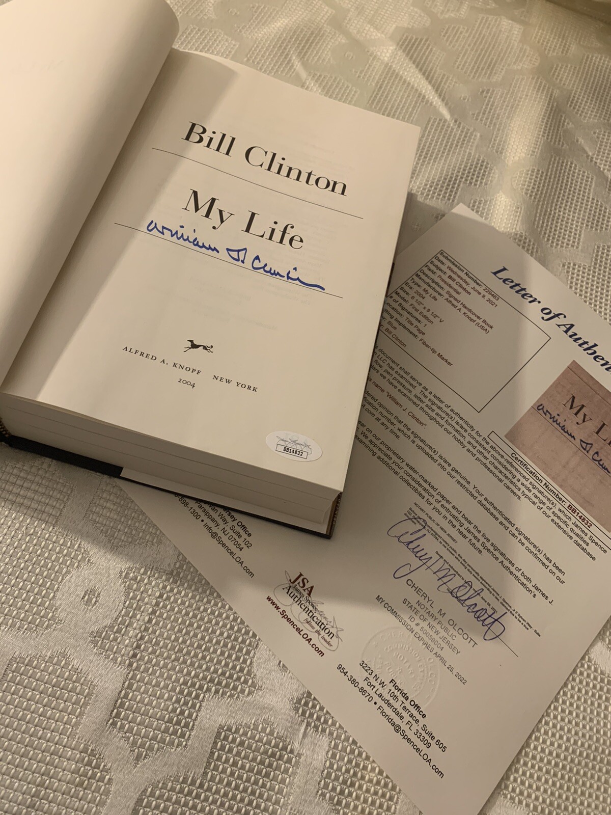 BILL CLINTON SIGNED “MY LIFE” BOOK FIRST EDITION 2004 JSA AUTHENTICATED LOA COA COLLECTIBLE MEMORABILIA