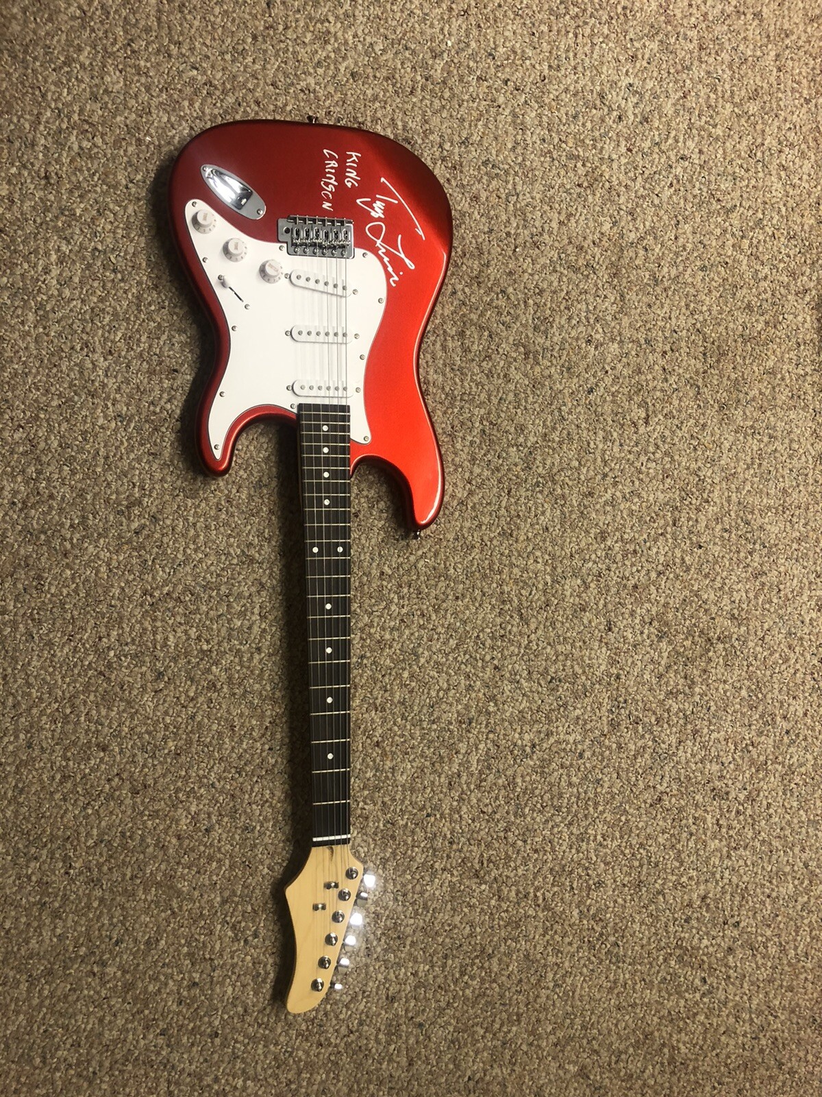 TONY LEVIN KING CRIMSON SIGNED AUTOGRAPH STRAT ELECTRIC GUITAR ACOA FULL LETTER