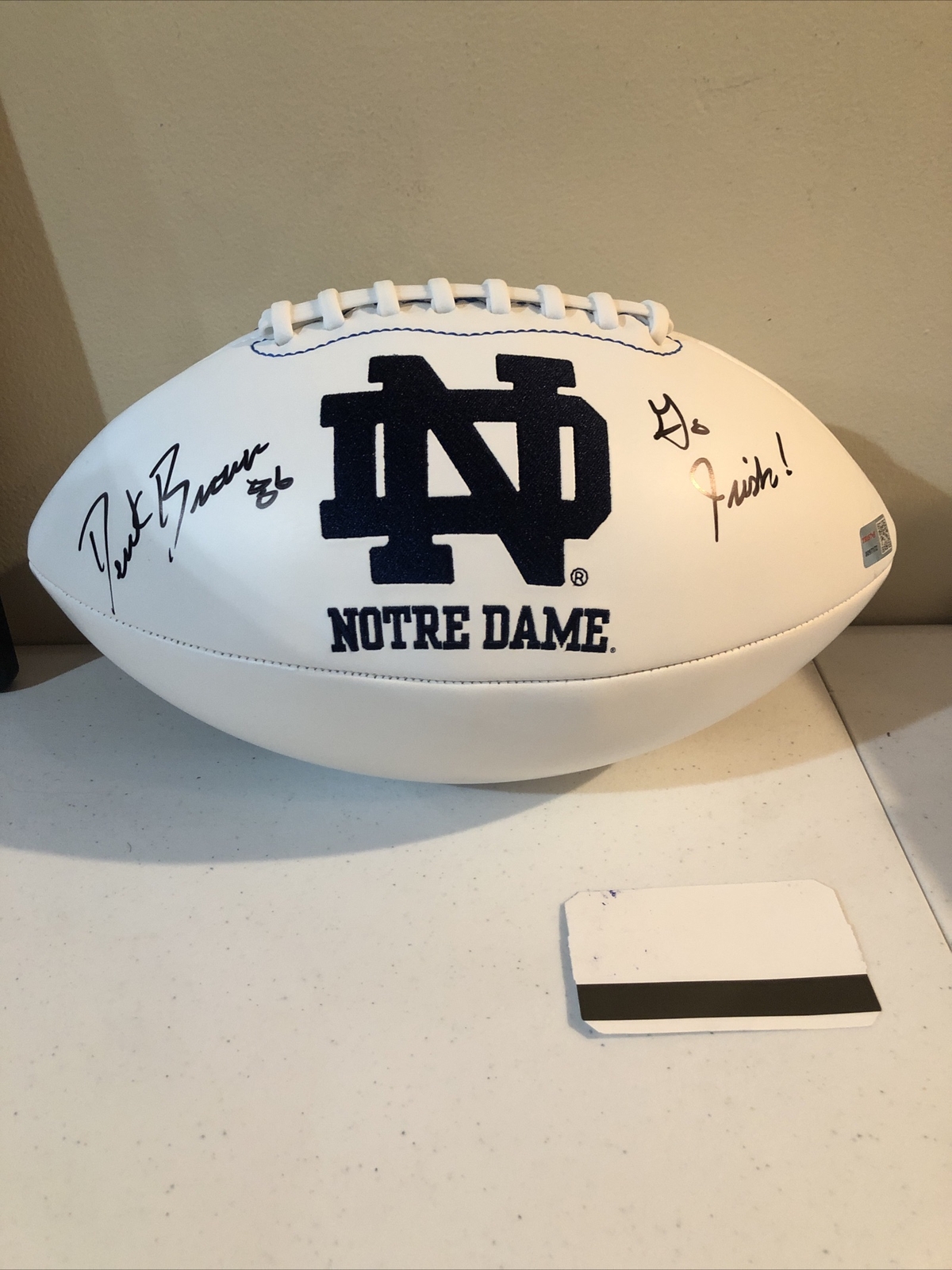 NOTRE DAME FIGHTING IRISH- DEREK BROWN SIGNED AUTOGRAPH LOGO FOOTBALL TRISTAR