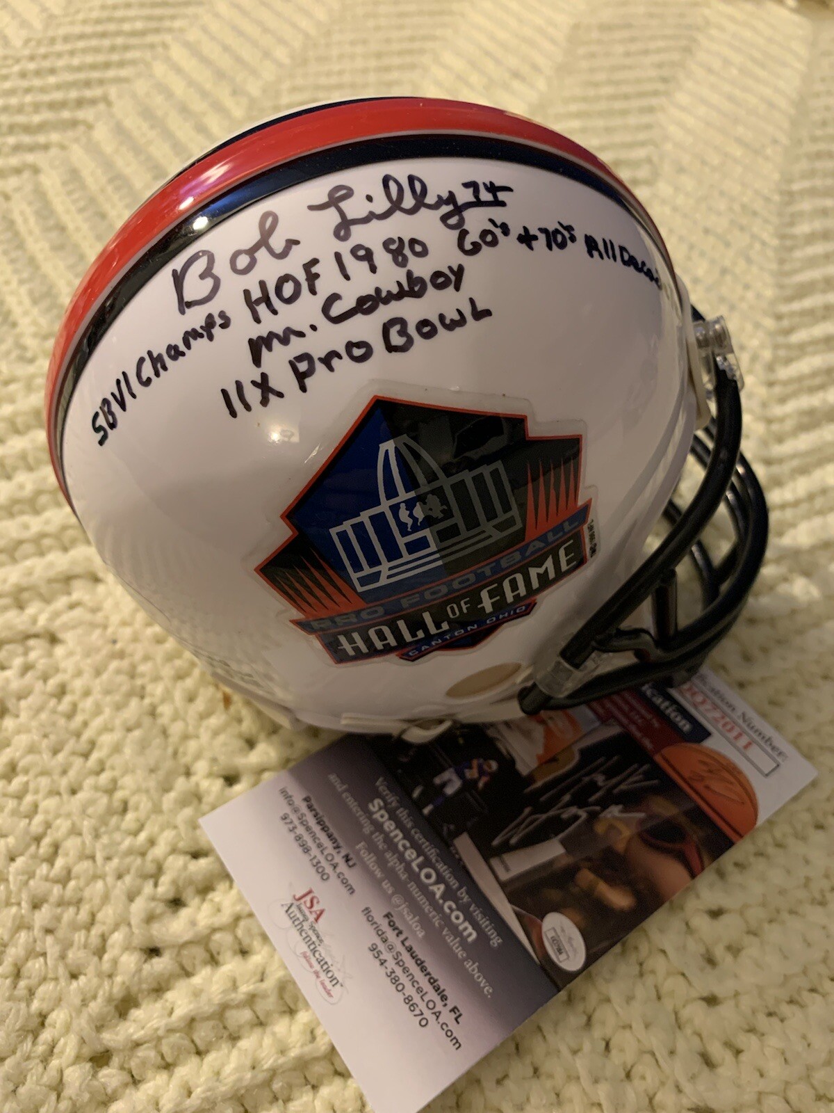 Bob Lilly Signed Dallas Cowboys Mini Helmet Auto JSA Authentication COA Stats!!!
