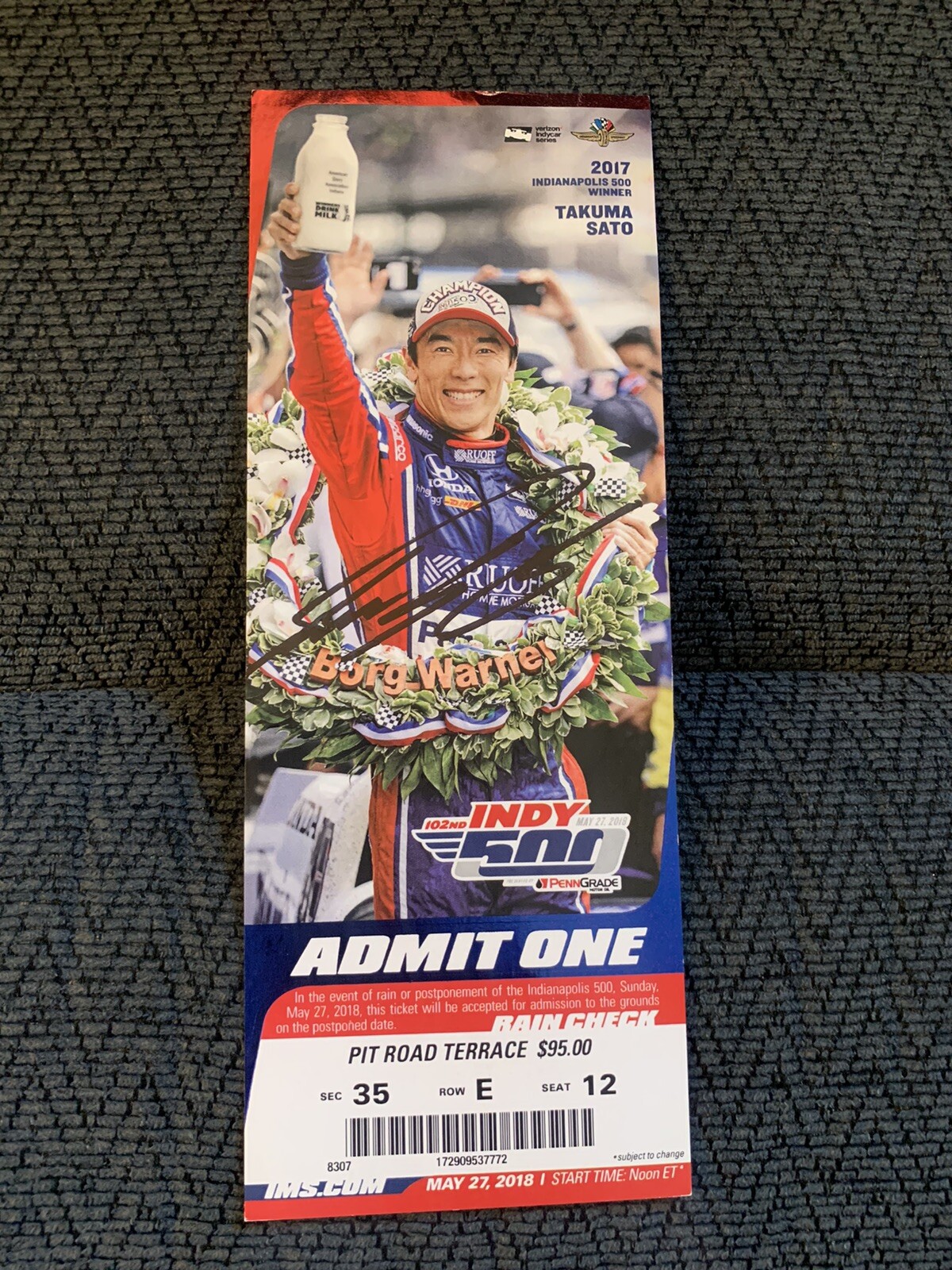 Takuma Sato (2017 Winner) Signed Indianapolis Indy 500 Ticket 2018 Race
