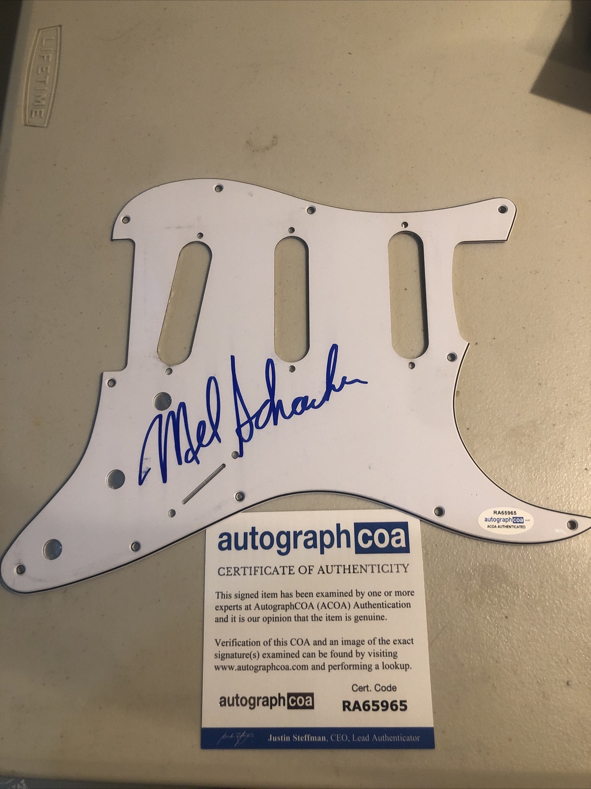 MEL SCHACHER GRAND FUNK RAILROAD SIGNED AUTOGRAPH STRAT PICKGUARD GUITAR ACOA