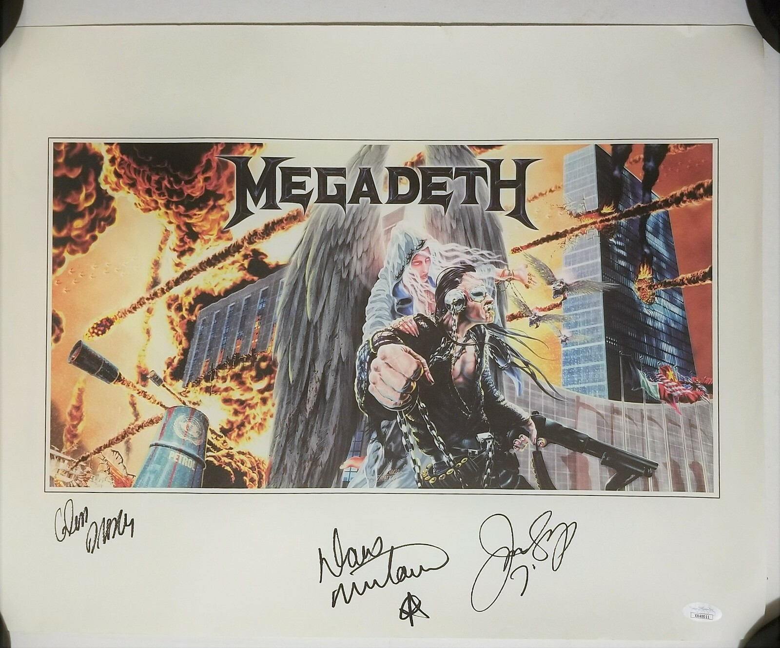 Megadeth band REAL hand SIGNED United Abominations litho poster by 3 JSA LOA #2
