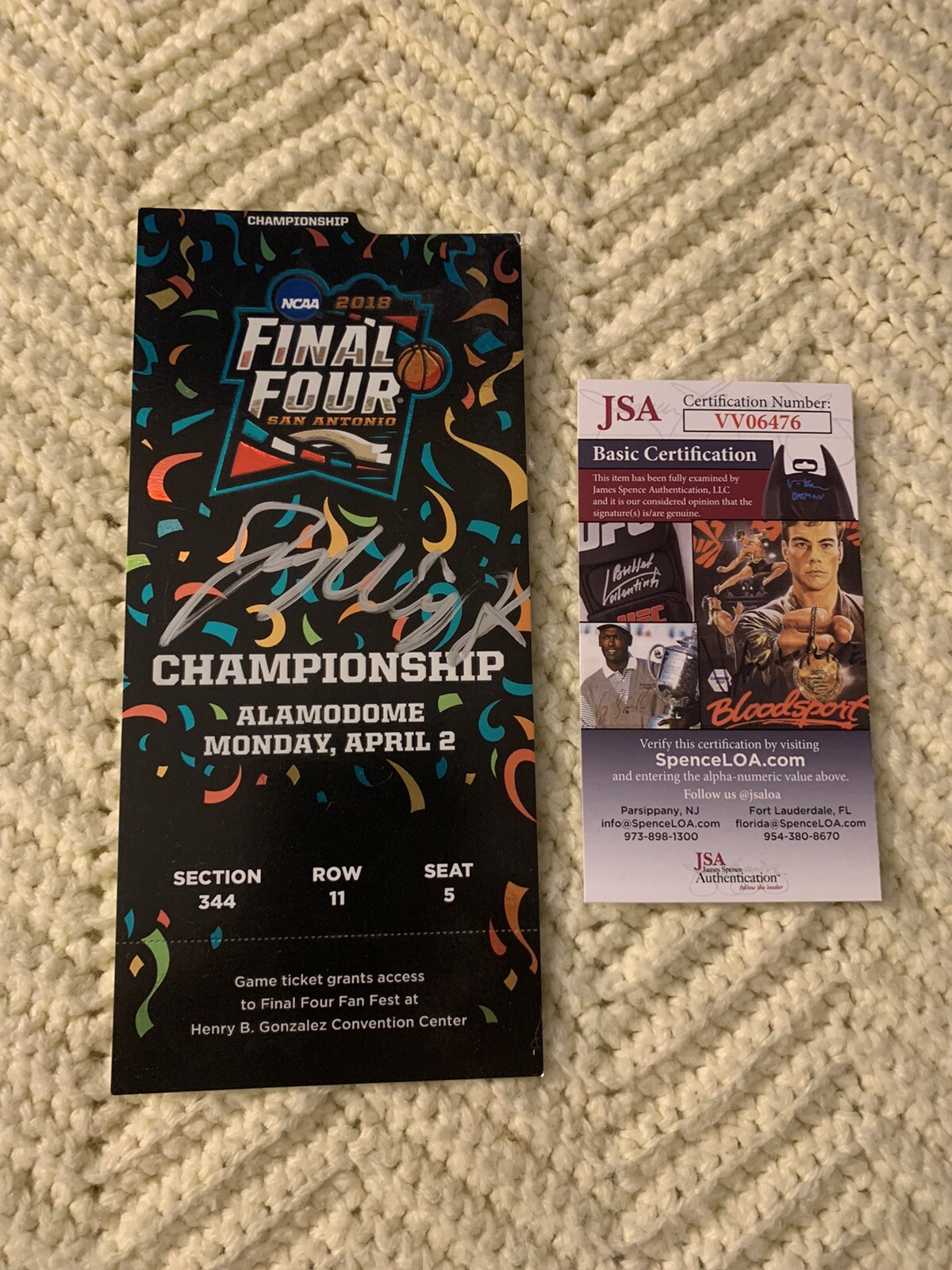 Jay Wright Signed 2018 Final Four Championship Gm Ticket JSA Authentication COA
