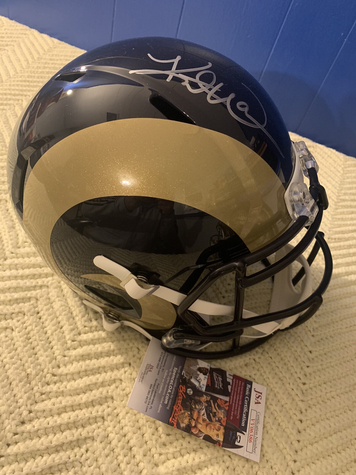 Kurt Warner Signed Full Size Helmet F/S JSA Authentication COA St Louis Rams
