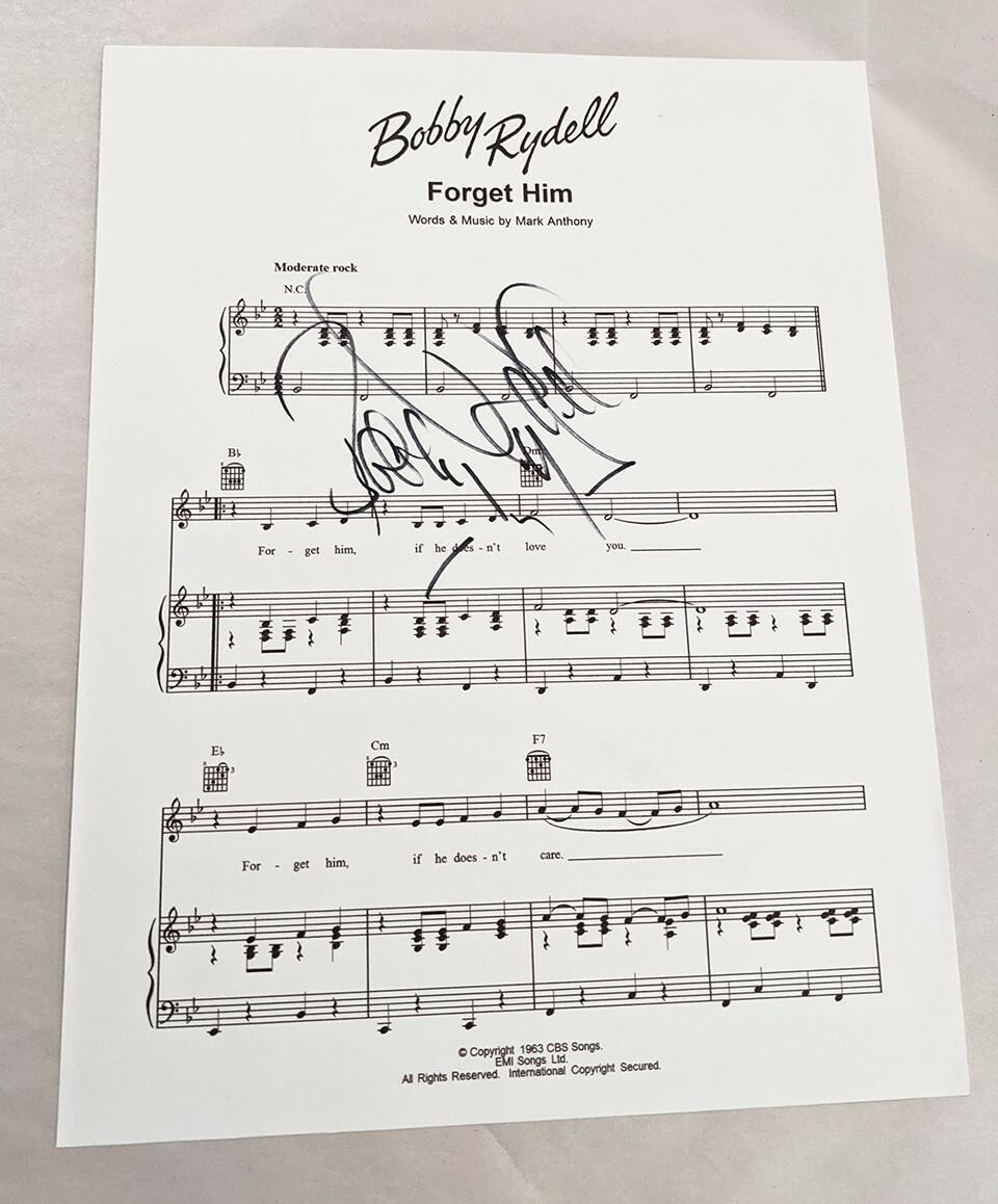 BOBBY RYDELL REAL HAND SIGNED FORGET HIM SHEET MUSIC COA AUTOGRAPHED COLLECTIBLE MEMORABILIA
