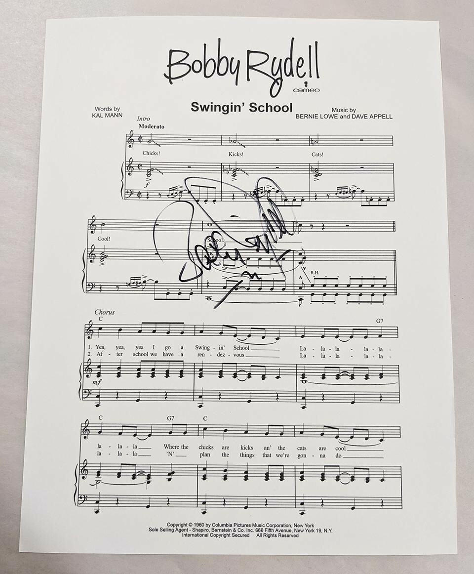 BOBBY RYDELL REAL HAND SIGNED SWINGIN’ SCHOOL SHEET MUSIC COA AUTOGRAPHED COLLECTIBLE MEMORABILIA