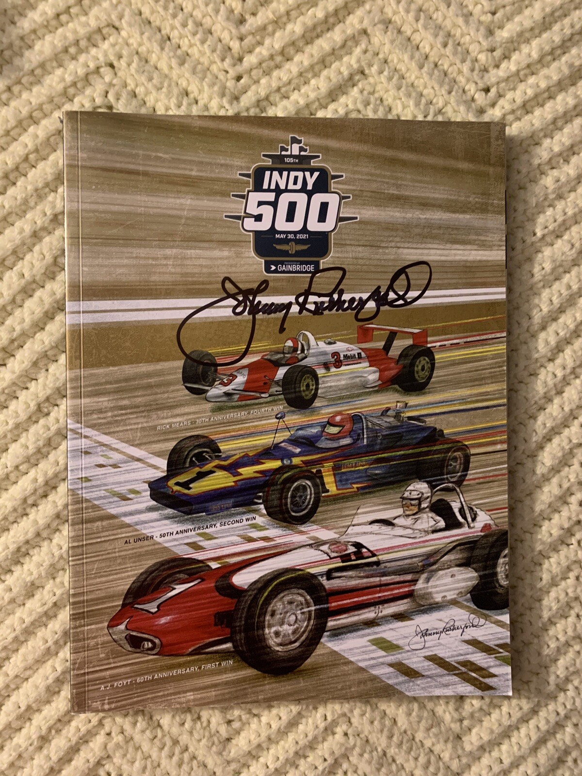 2021 Indy 500 Program Signed By Cover Artist Johnny Rutherford Auto Indianapolis
