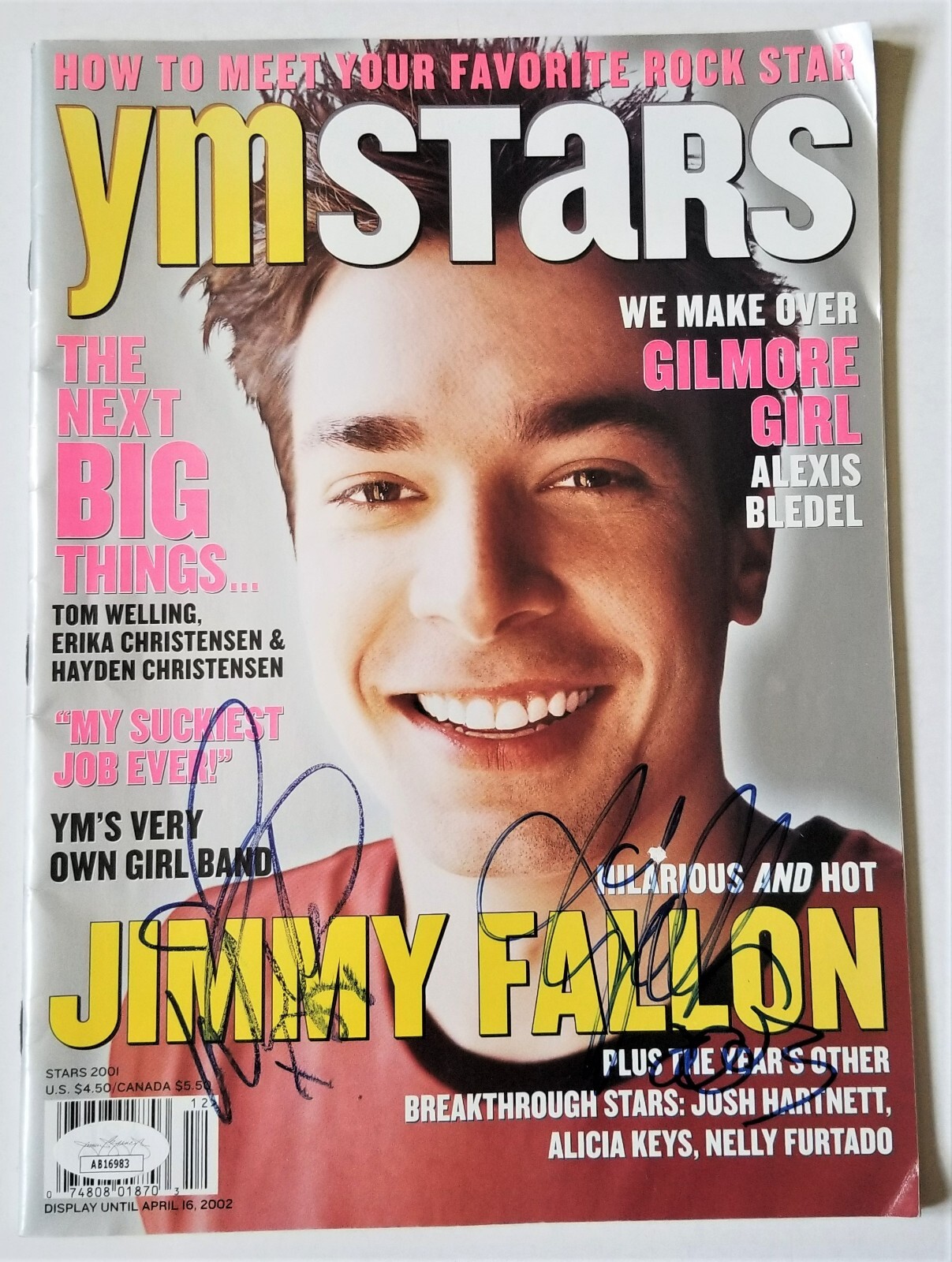 Jimmy Fallon & Willa Ford REAL hand SIGNED April 2002 YM Stars Magazine JSA COA
