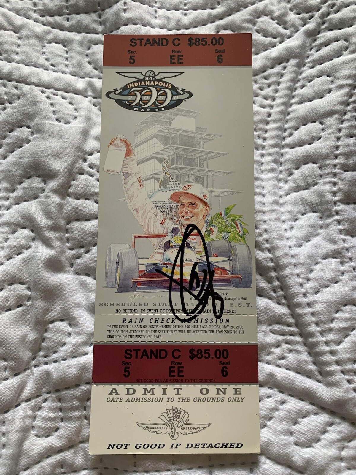 Kenny Brack 1999 Winner Signed Indianapolis Indy 500 Ticket 2000 Race Autograph
