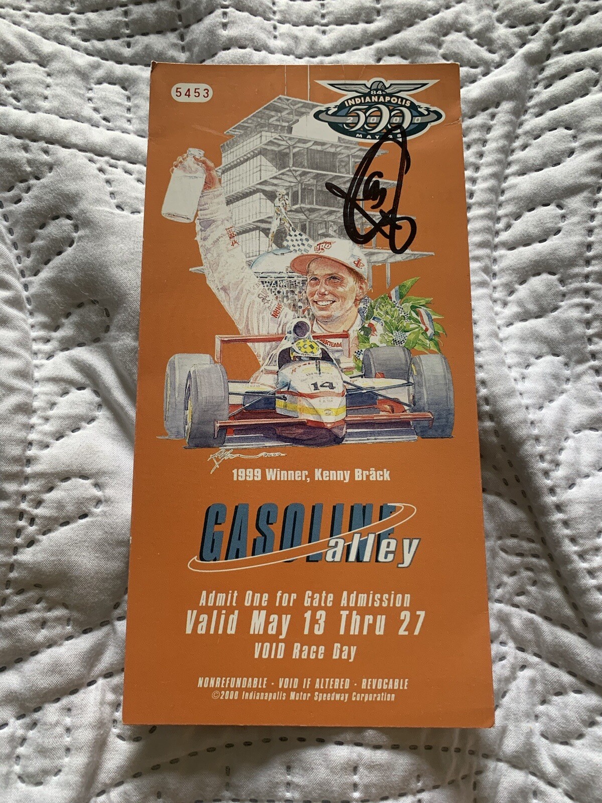 Kenny Brack 1999 Winner Signed Indianapolis Indy 500 Ticket 2000 Race Pit Pass
