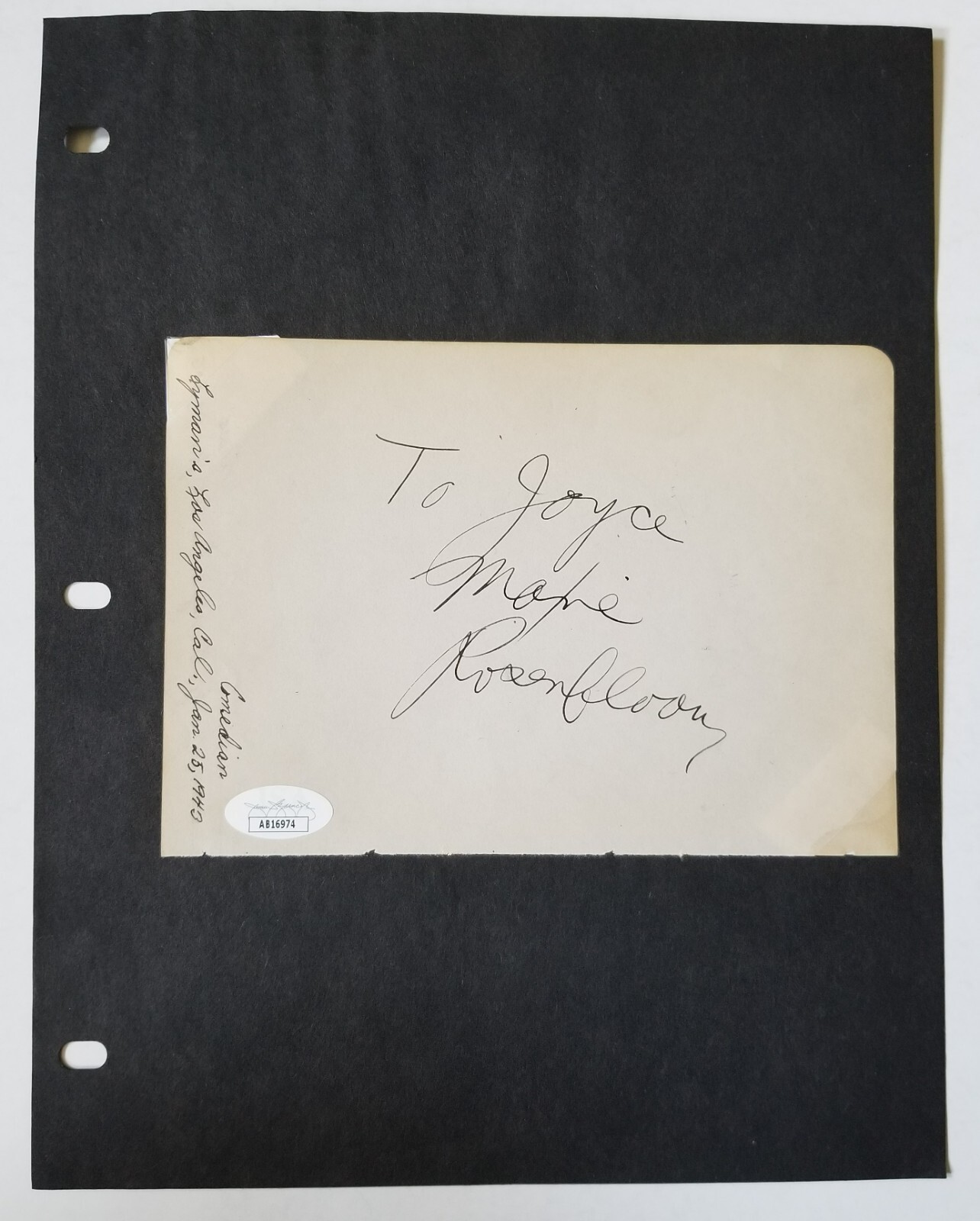 Maxie Rosenbloom boxer comedian REAL hand SIGNED Paper JSA COA Autographed
