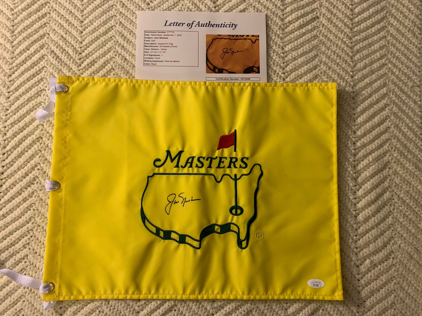 Jack Nicklaus SIGNED Undated Masters Golf Flag Augusta JSA Authenticated LOA COA
