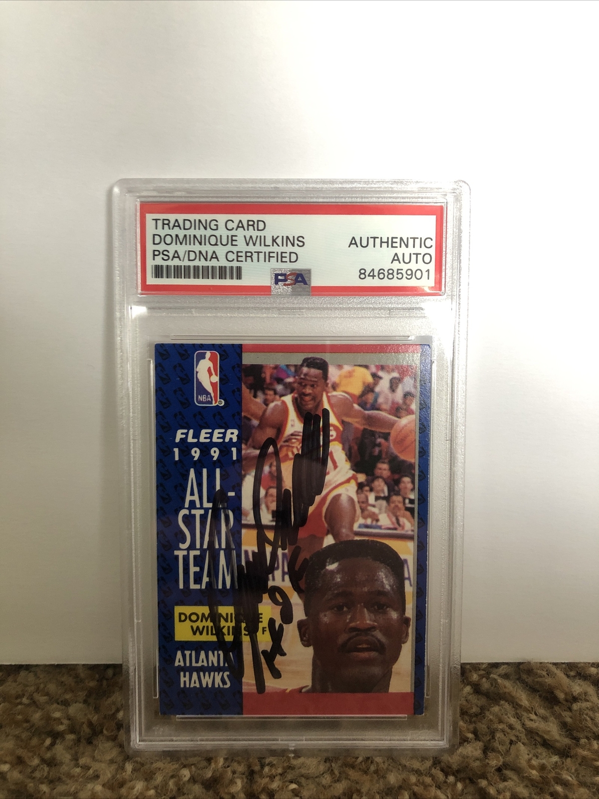 DOMINIQUE WILKINS SIGNED AUTOGRAPH CARD PSA COA SLAB 1991 FLEER #212 HAWKS
