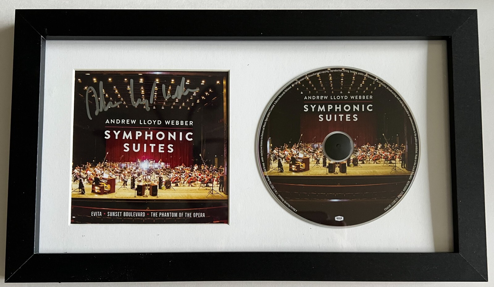ANDREW LLOYD WEBBER REAL SIGNED SYMPHONIC SUITES CD FRAMED DISPLAY JSA COA #1 COLLECTIBLE MEMORABILIA