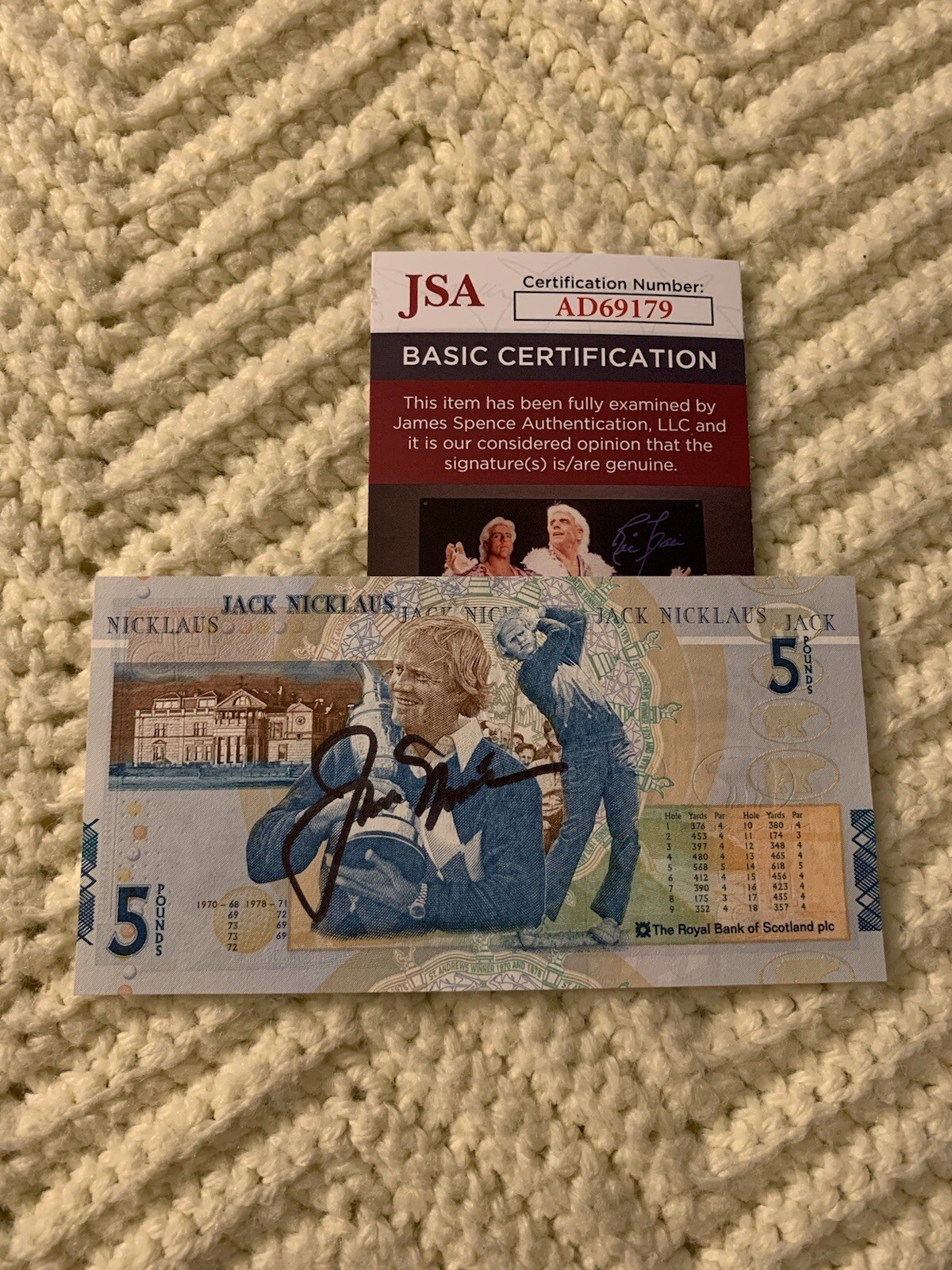 Jack Nicklaus Signed British 5 Pound Note JSA Authentication COA RBS Money Bill
