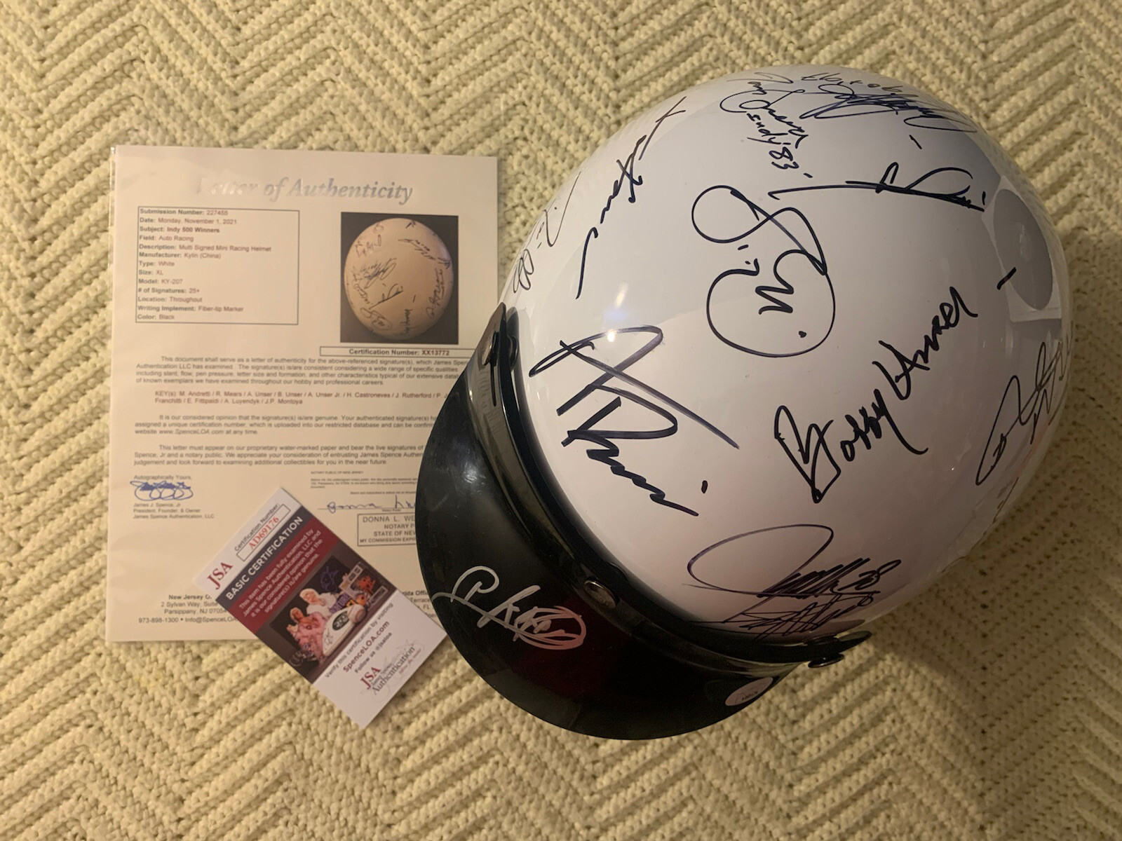 26 Indy 500 Winners Signed Full Size Helmet JSA Authenticated LOA AJ Foyt Unser
