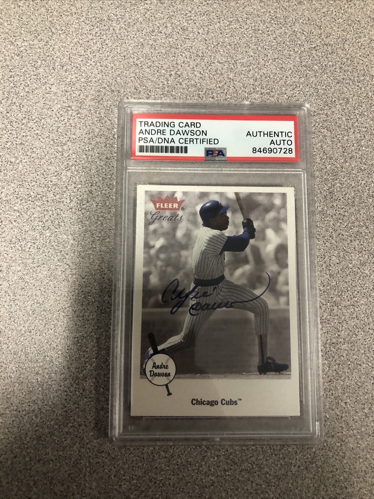 ANDRE DAWSON SIGNED AUTOGRAPH TRADING CARD PSA COA SLAB 2001 FLEER GREATS #36