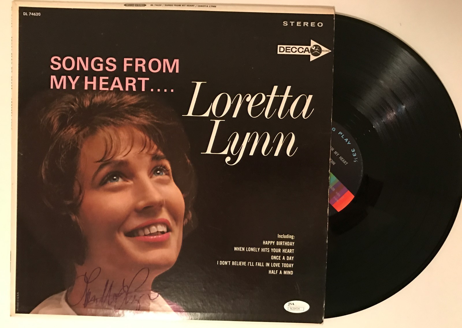 Loretta Lynn REAL hand SIGNED Songs From My heart Record Album w/ JSA COA
