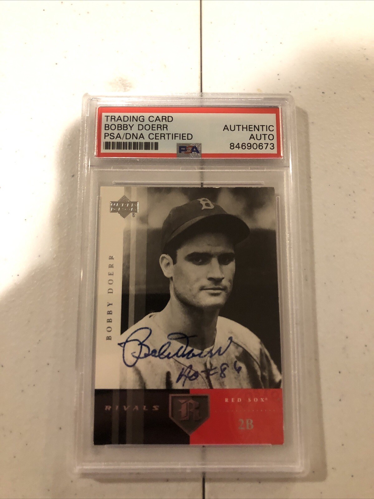BOBBY DOERR SIGNED AUTOGRAPH TRADING CARD PSA DNA COA 2004 UPPER DECK RIVALS 2