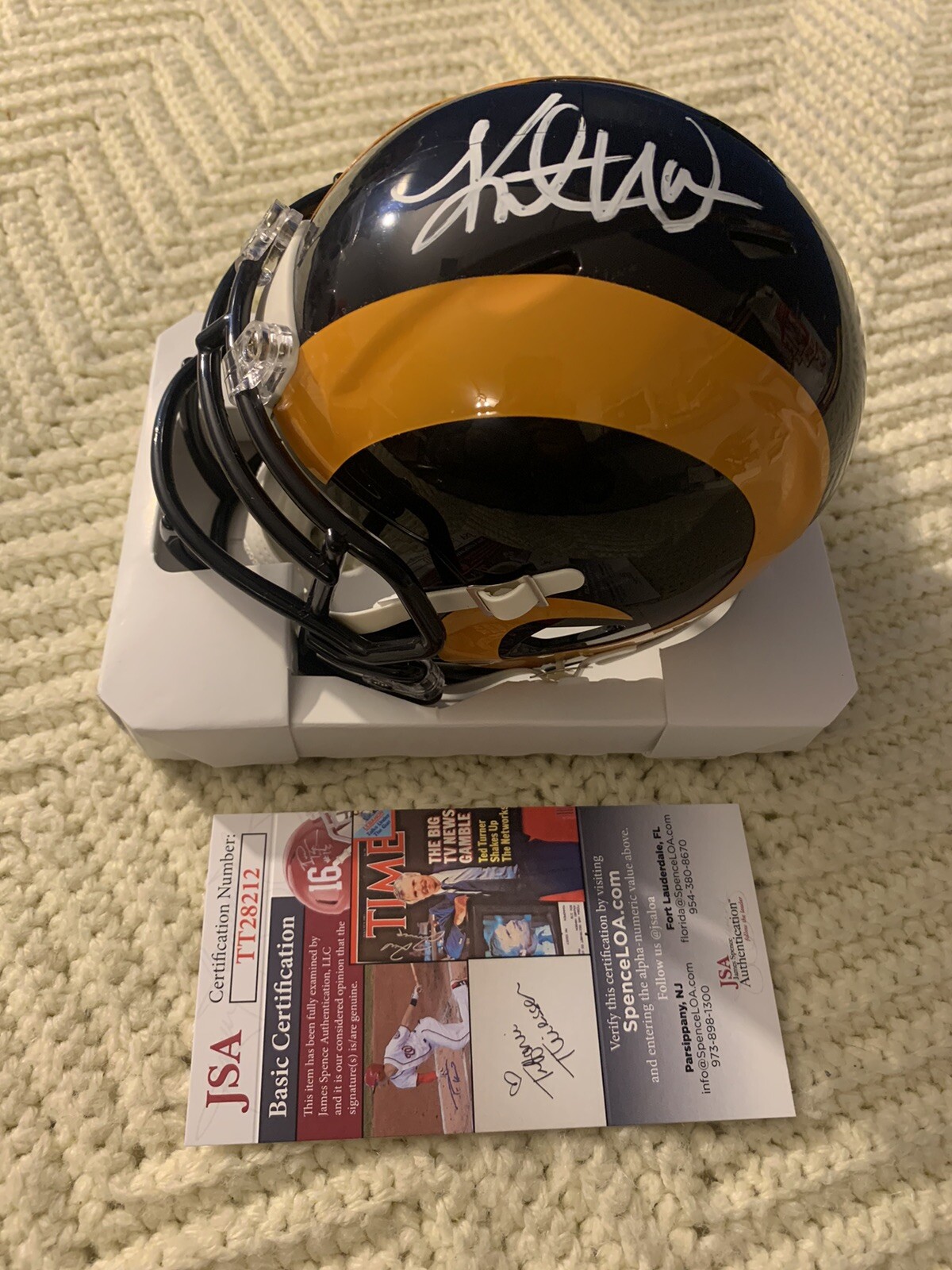 Kurt Warner Signed Mini Helmet St Louis Rams Autographed JSA Authentication COA
