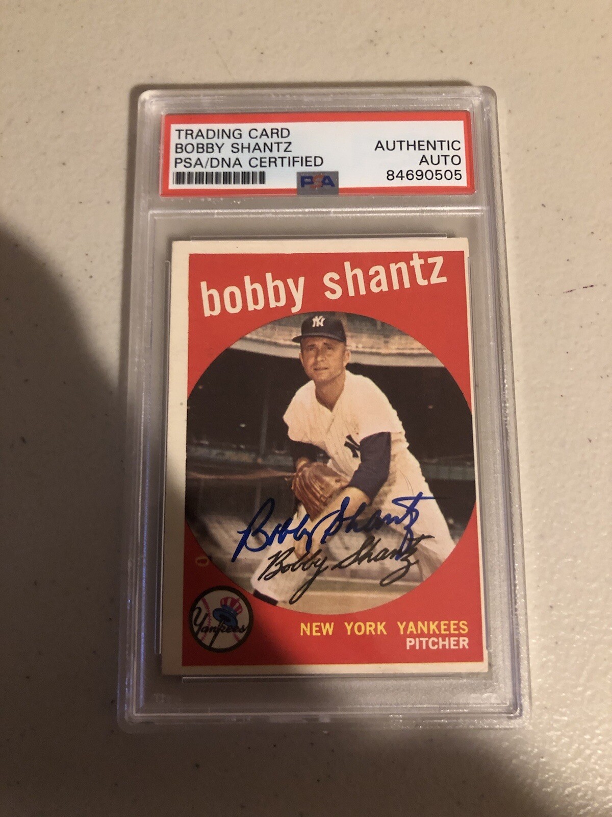 BOBBY SHANTZ 1959 TOPPS SIGNED AUTOGRAPH TRADING CARD PSA COA SLAB YANKEES