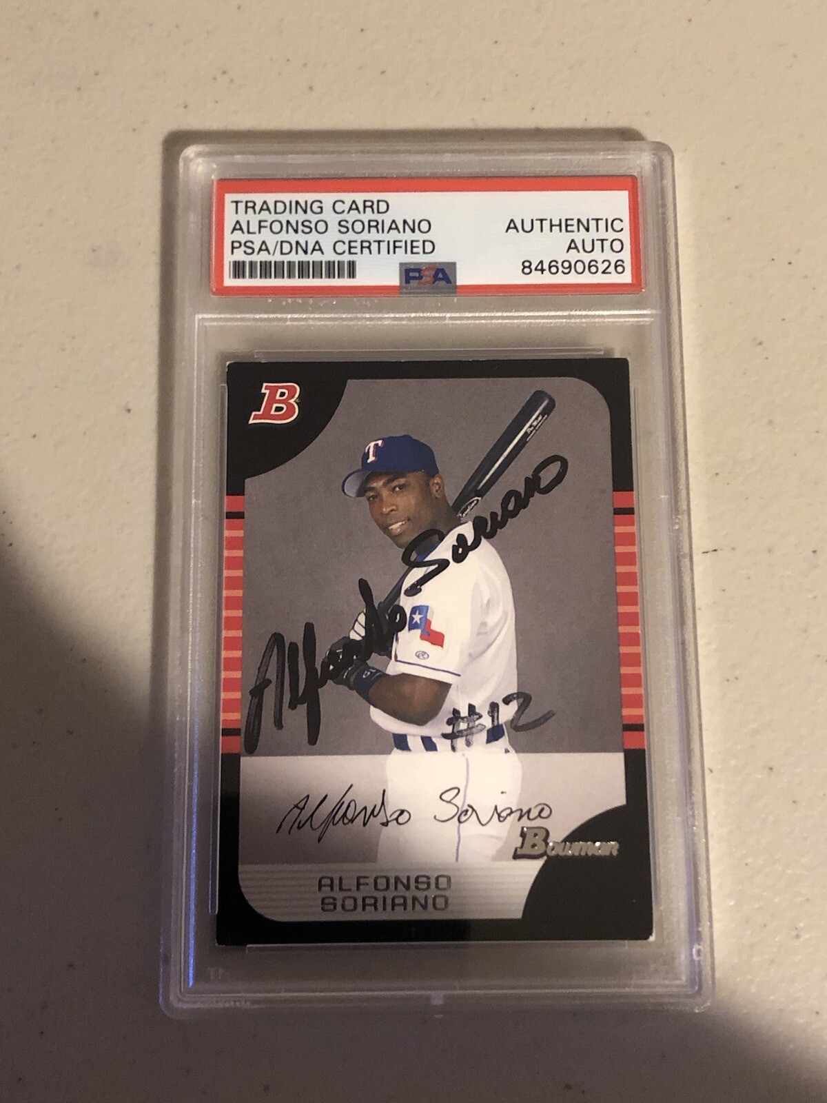 ALFONSO SORIANO 2005 BOWMAN SIGNED AUTOGRAPH TRADING CARD PSA COA SLAB RANGERS