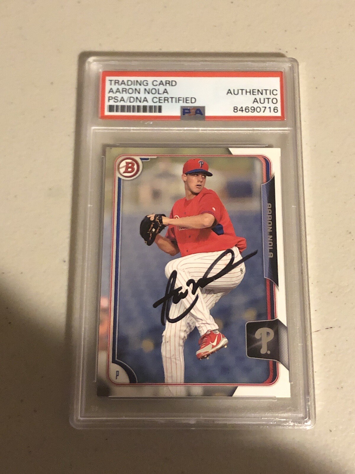 AARON NOLA 2015 BOWMAN SIGNED AUTOGRAPG TRADING CARD PSA COA SLAB PHILLIES