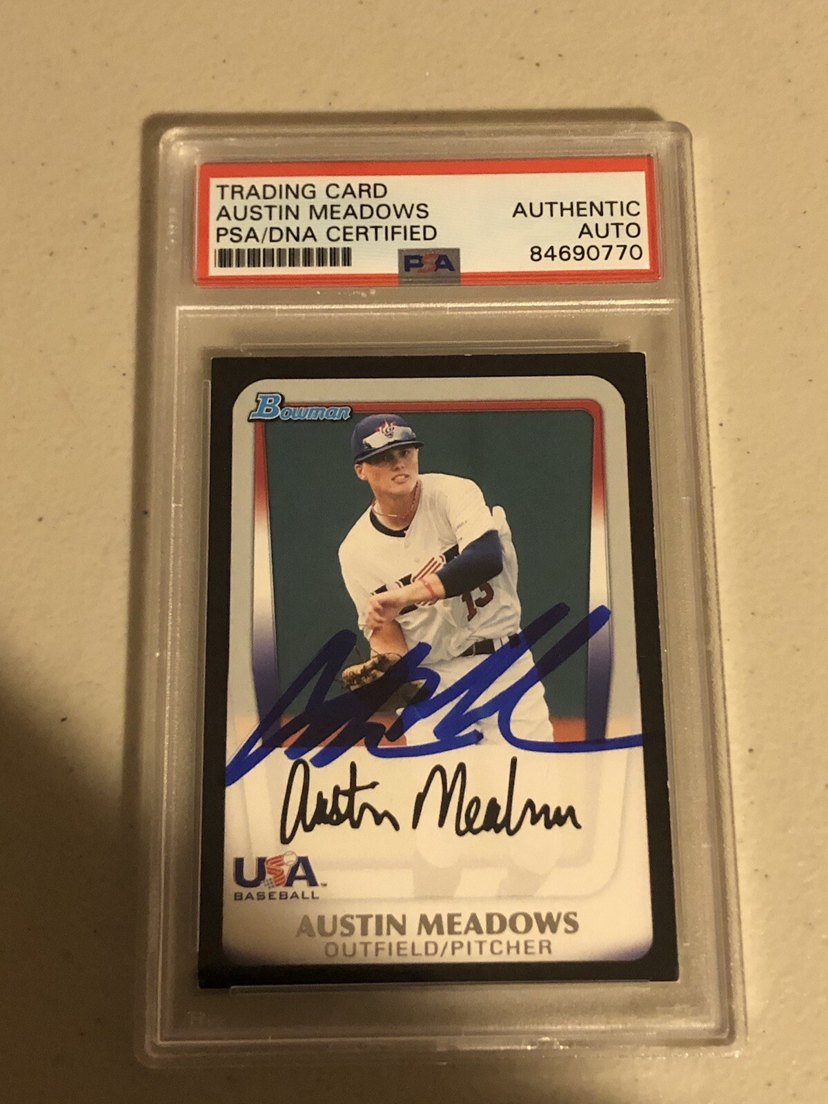 AUSTIN MEADOWS 2011 BOWMAN USA SIGNED AUTOGRAPH TRADING CARD PSA COA SLAB