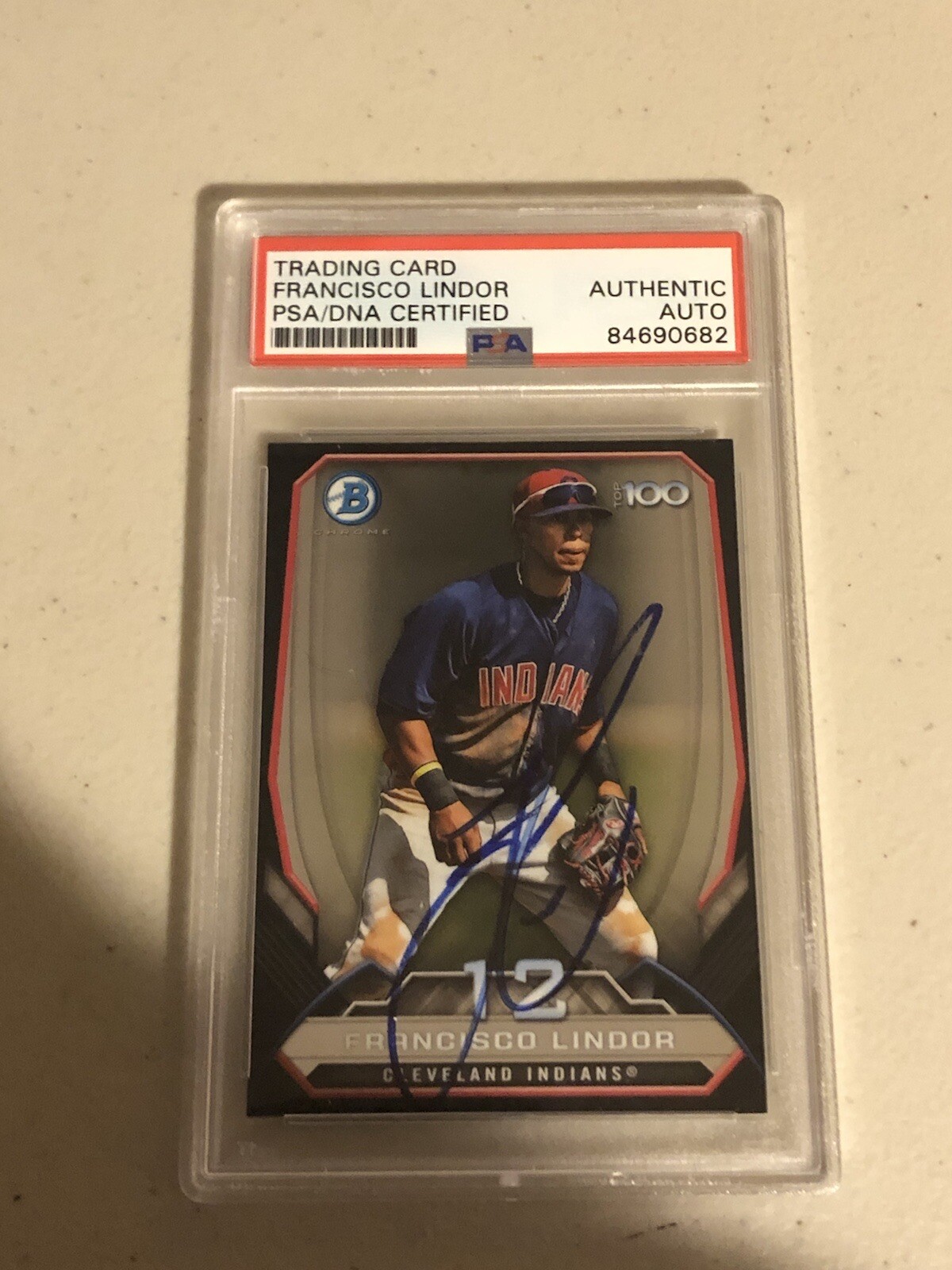 FRANCISCO LINDOR 2014 BOWMAN CHROME TOP 100 SIGNED AUTOGRAPH TRADING CARD PSA