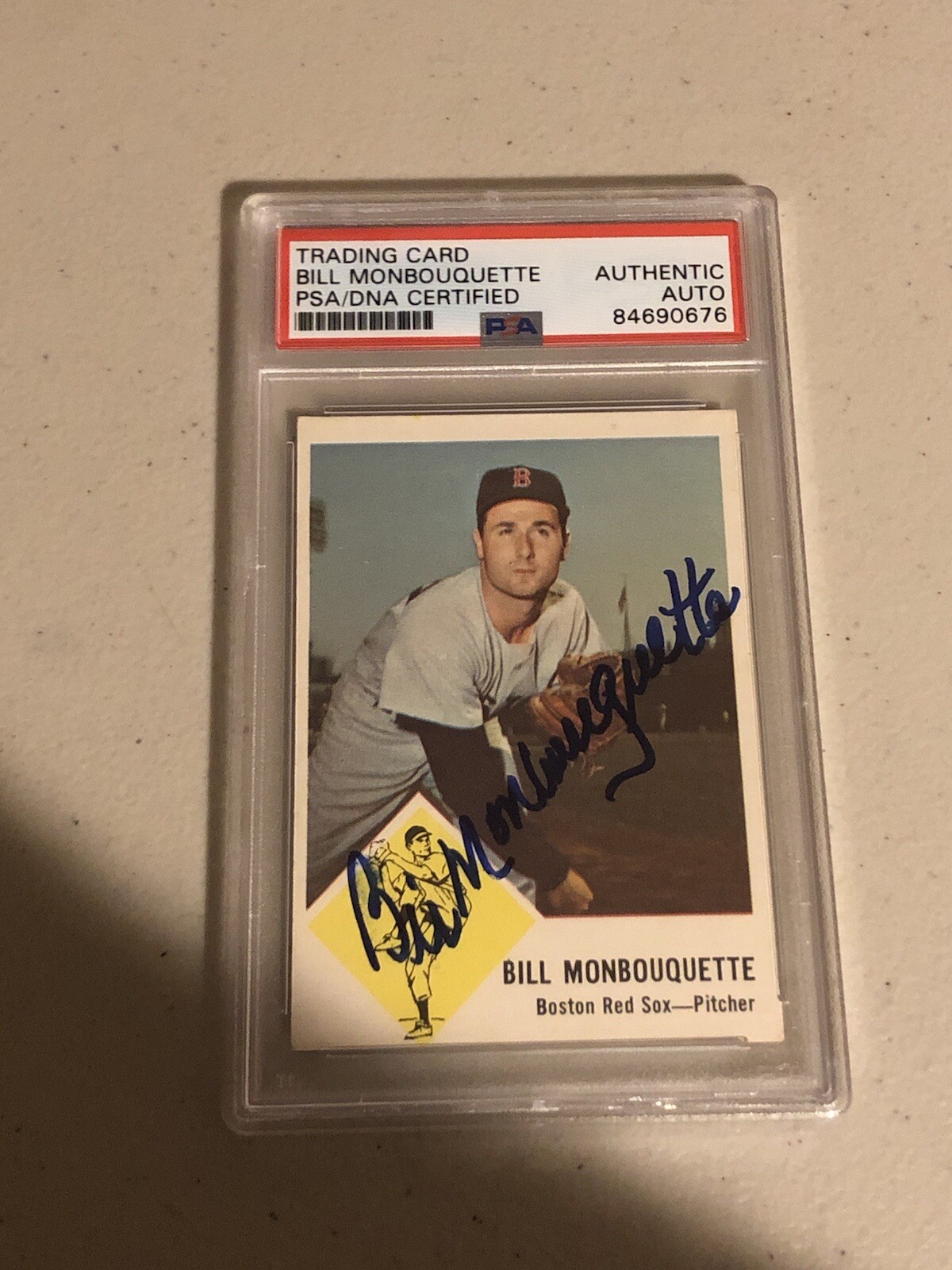 BILL MONBOUQUETTE 1962 FLEER SIGNED AUTOGRAPH TRADING CARD PSA COA SLAB RED SOX